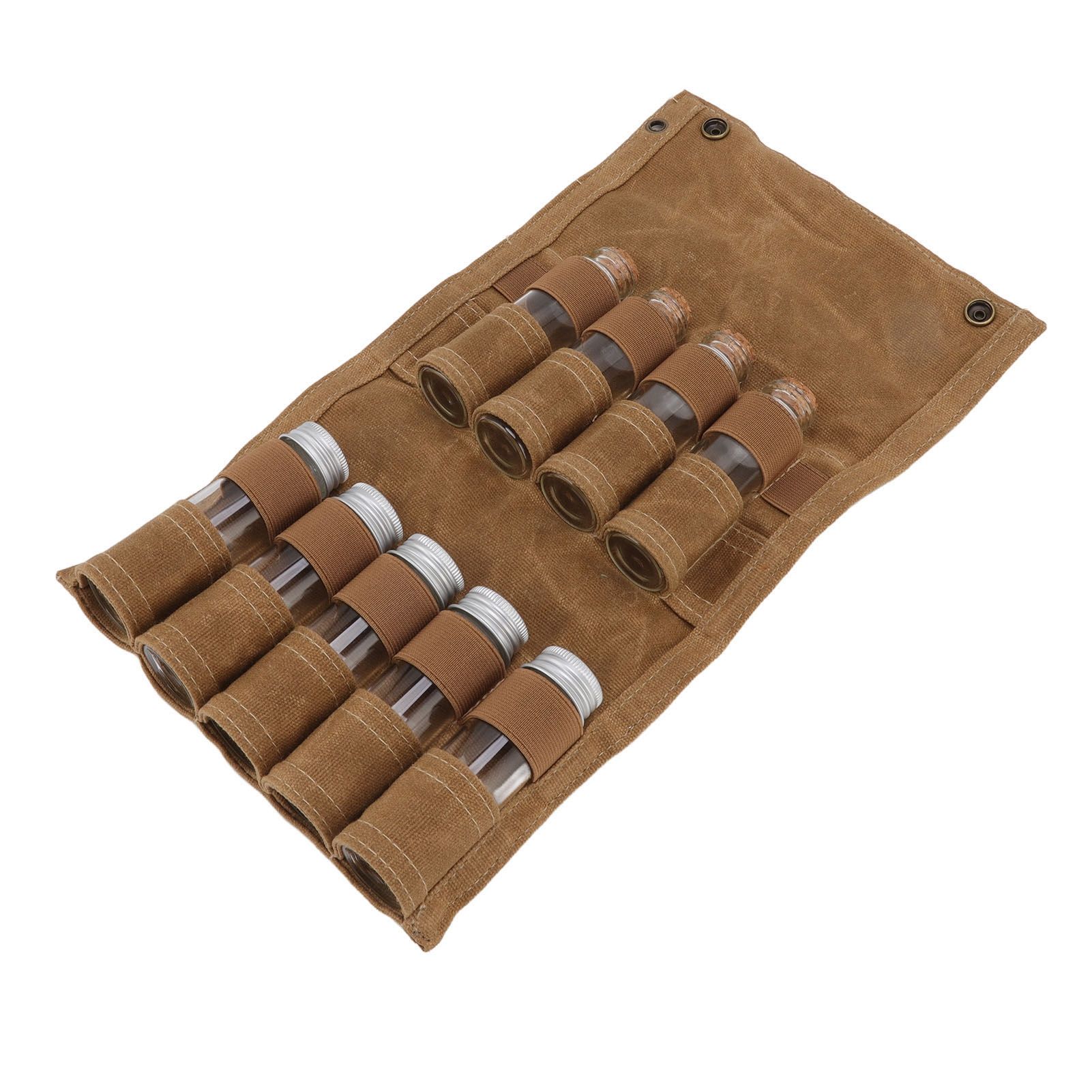 Spice Bottle Bag Wet Wax Canvas Portable Seasoning Storage Bag with 9 Glass Seasoning Bottle for Outdoor Camping Khaki - Image 2