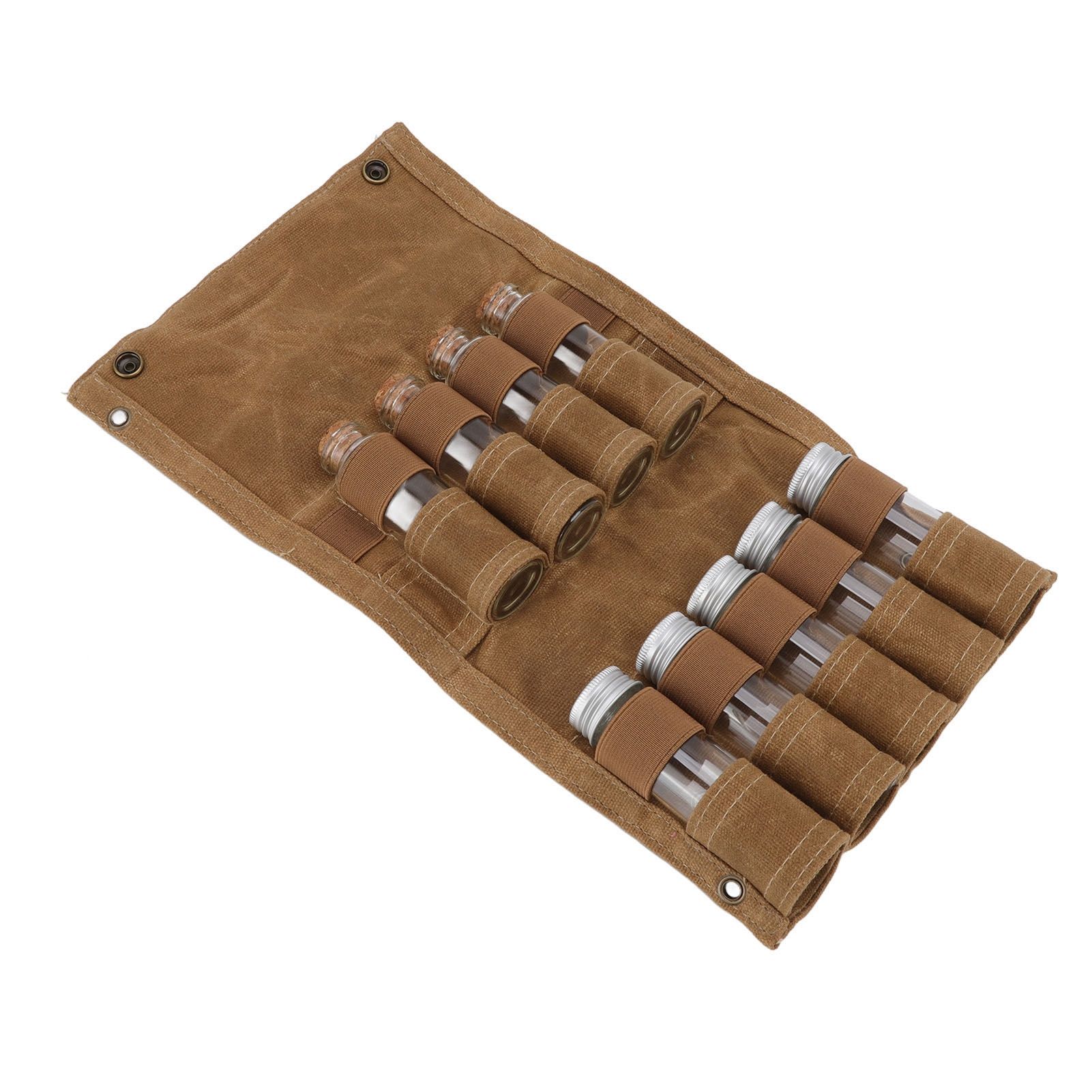 Spice Bottle Bag Wet Wax Canvas Portable Seasoning Storage Bag with 9 Glass Seasoning Bottle for Outdoor Camping Khaki - Image 3