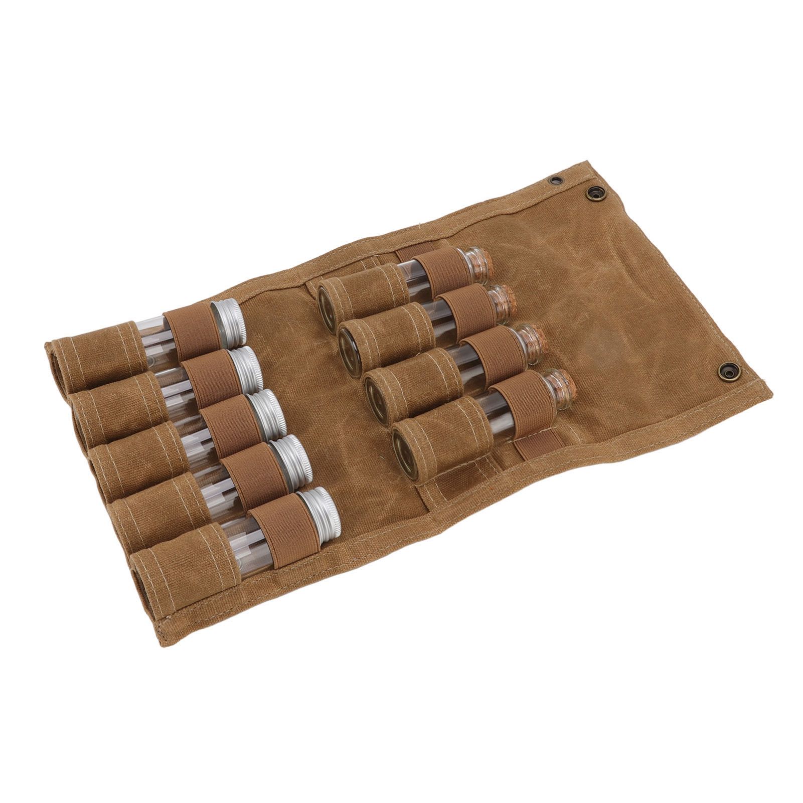 Spice Bottle Bag Wet Wax Canvas Portable Seasoning Storage Bag with 9 Glass Seasoning Bottle for Outdoor Camping Khaki - Image 4