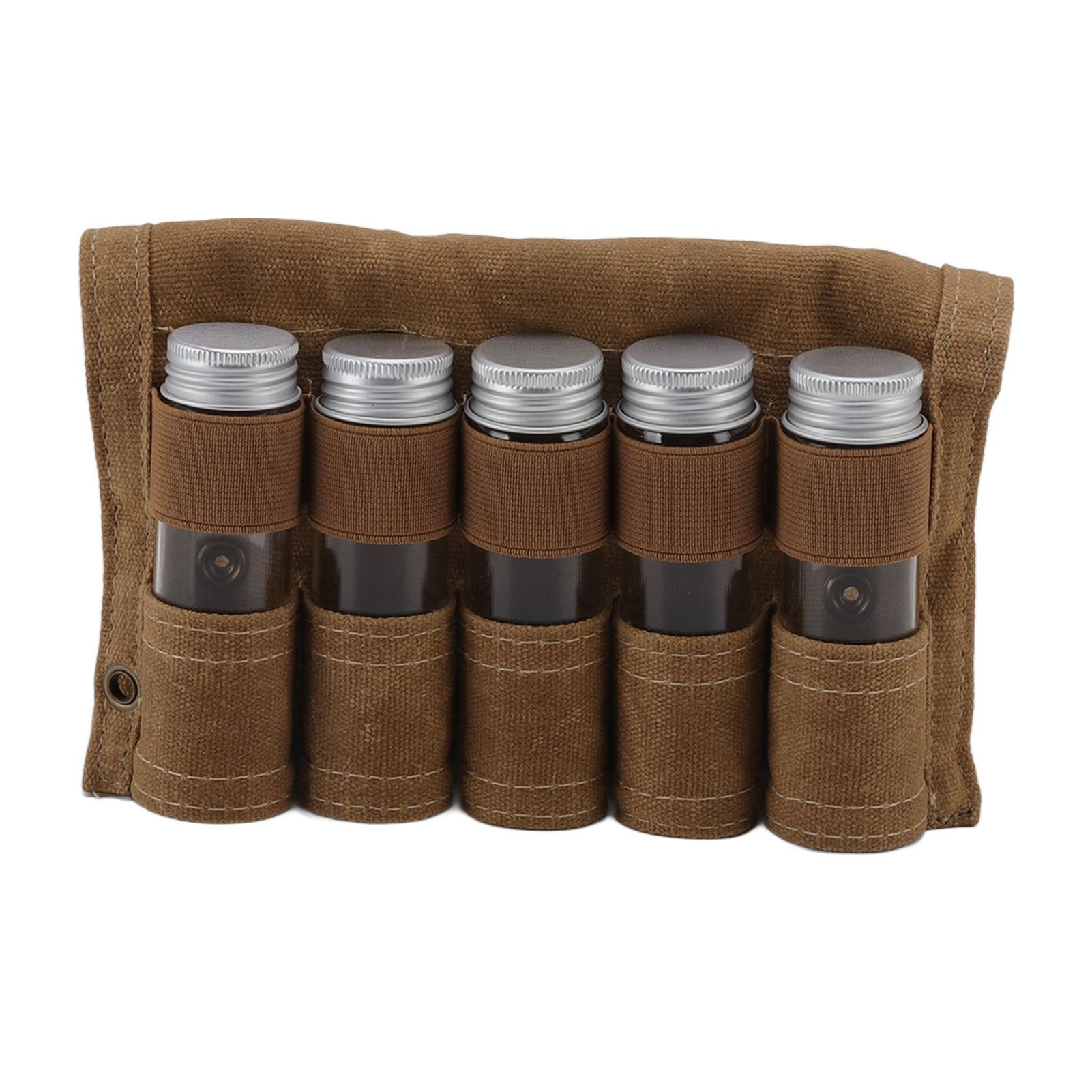 Spice Bottle Bag Wet Wax Canvas Portable Seasoning Storage Bag with 9 Glass Seasoning Bottle for Outdoor Camping Khaki - Image 6
