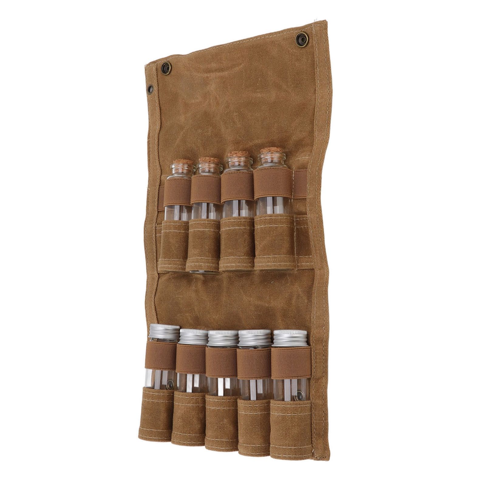 Spice Bottle Bag Wet Wax Canvas Portable Seasoning Storage Bag with 9 Glass Seasoning Bottle for Outdoor Camping Khaki - Image 7