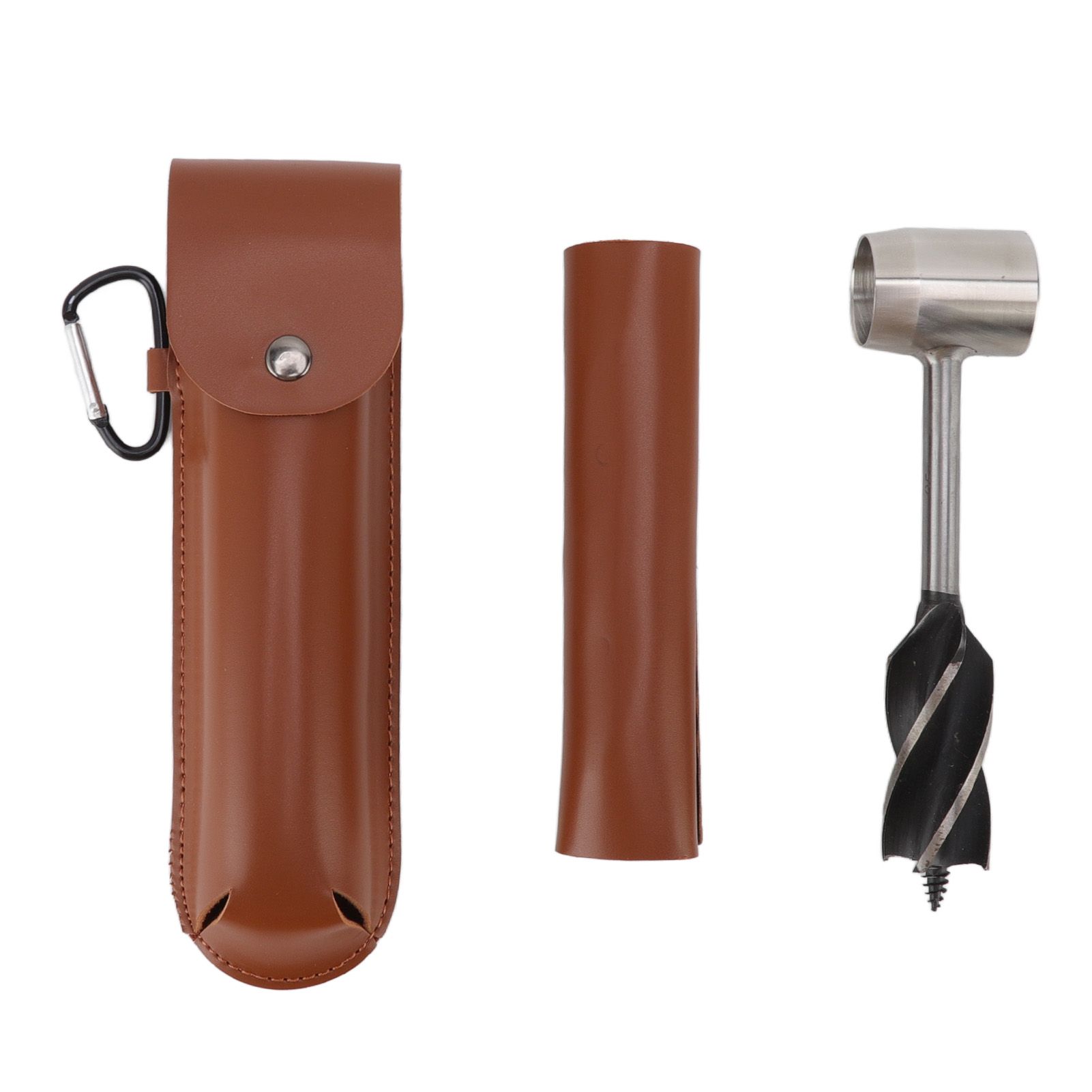 Manual Wood Auger Wrench Hand Survival Auger Wrench Multifunctional Woodworking Punch Tools Brown PU Leather Case - Image 1
