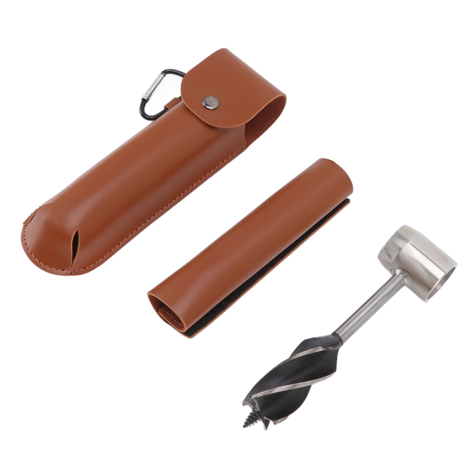 Manual Wood Auger Wrench Hand Survival Auger Wrench Multifunctional Woodworking Punch Tools Brown PU Leather Case - Image 4
