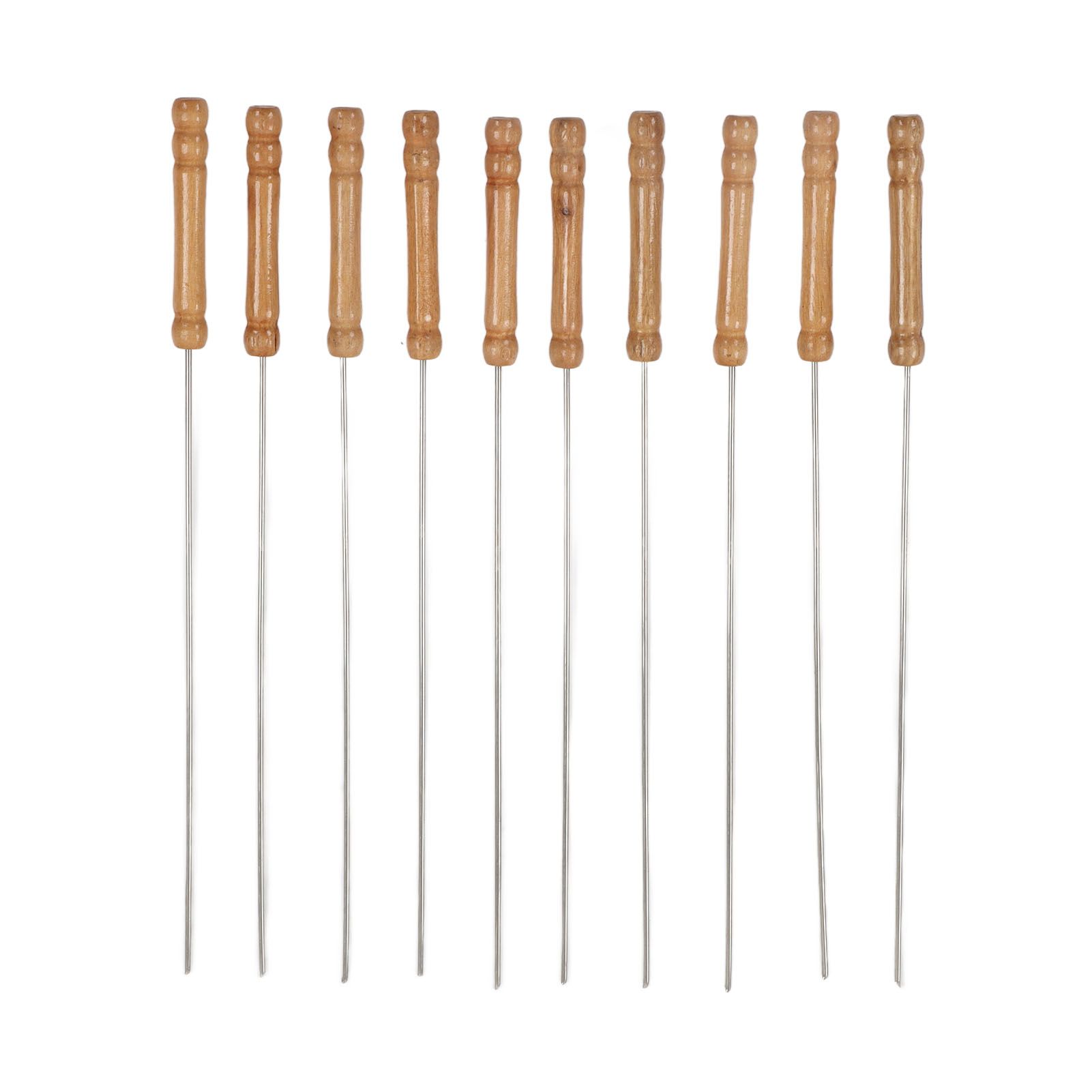 10pcs Barbecue Skewers Wooden Handle Stainless Steel BBQ Kabob Sticks for Outdoor Barbecue 11.8in - Image 1