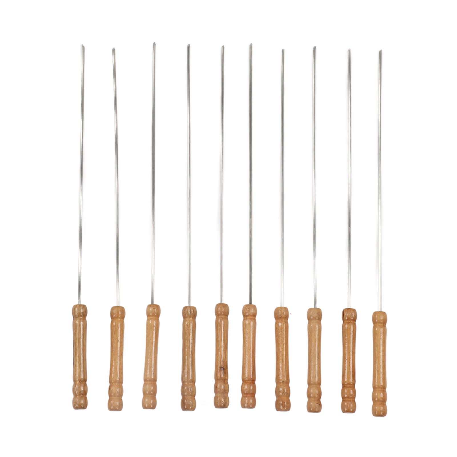 10pcs Barbecue Skewers Wooden Handle Stainless Steel BBQ Kabob Sticks for Outdoor Barbecue 11.8in - Image 2