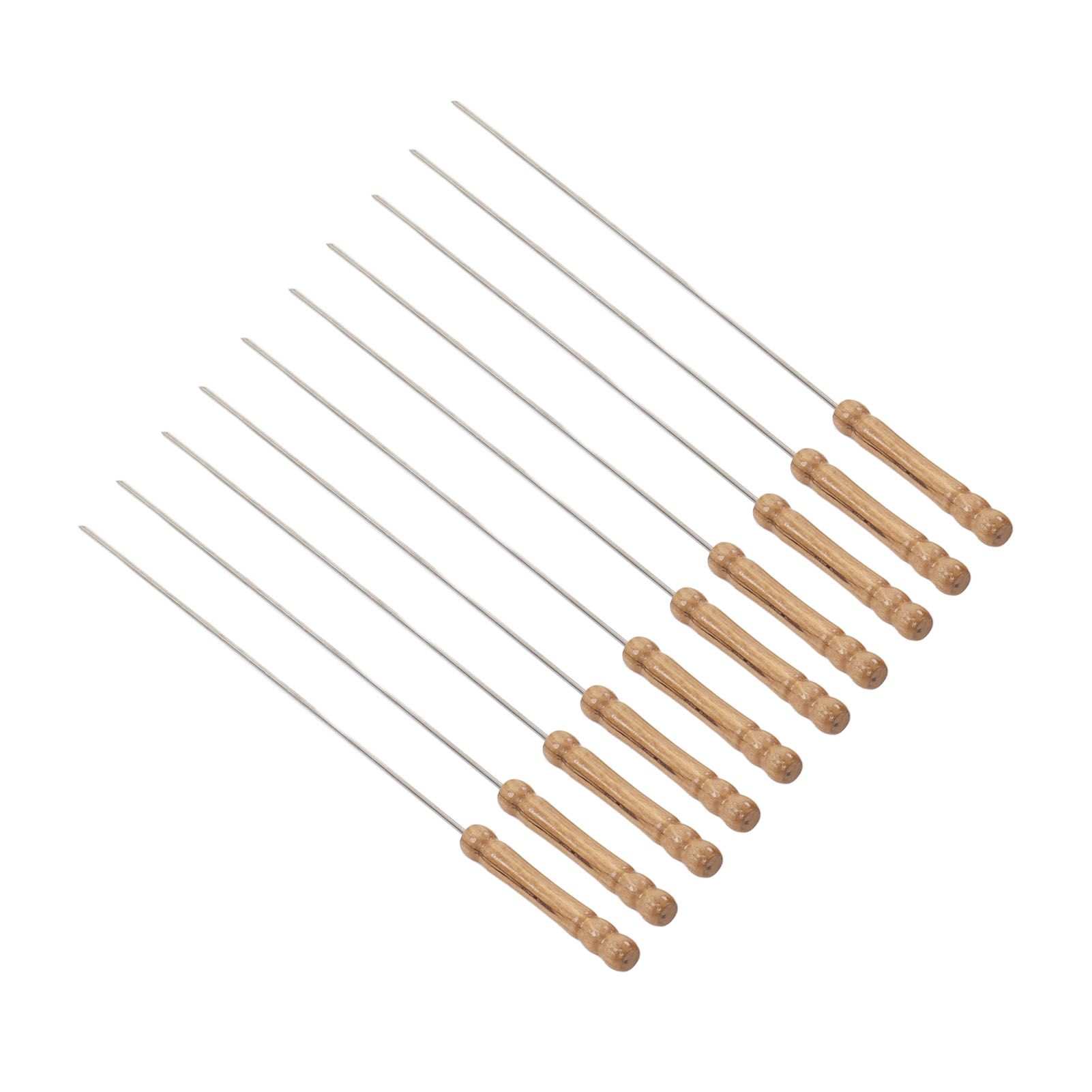10pcs Barbecue Skewers Wooden Handle Stainless Steel BBQ Kabob Sticks for Outdoor Barbecue 11.8in - Image 3