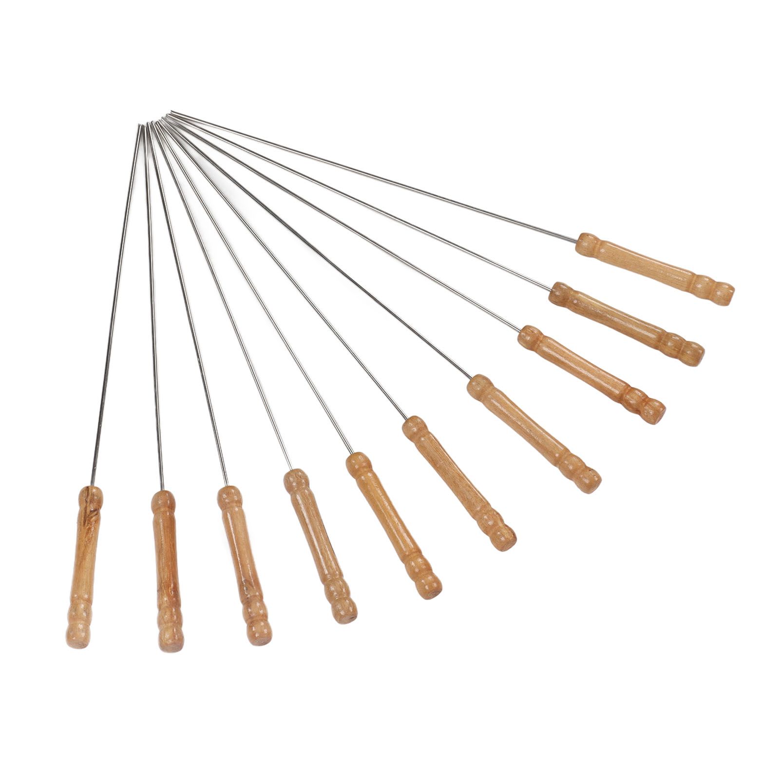 10pcs Barbecue Skewers Wooden Handle Stainless Steel BBQ Kabob Sticks for Outdoor Barbecue 11.8in - Image 4