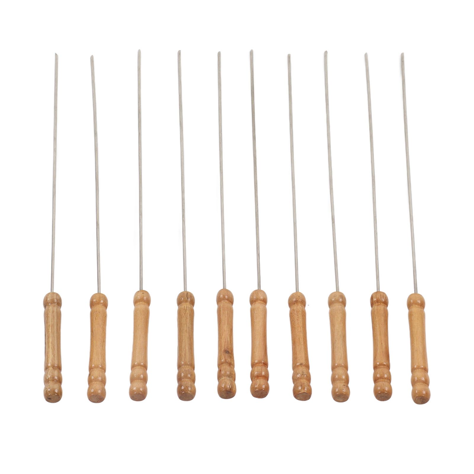 10pcs Barbecue Skewers Wooden Handle Stainless Steel BBQ Kabob Sticks for Outdoor Barbecue 11.8in - Image 5
