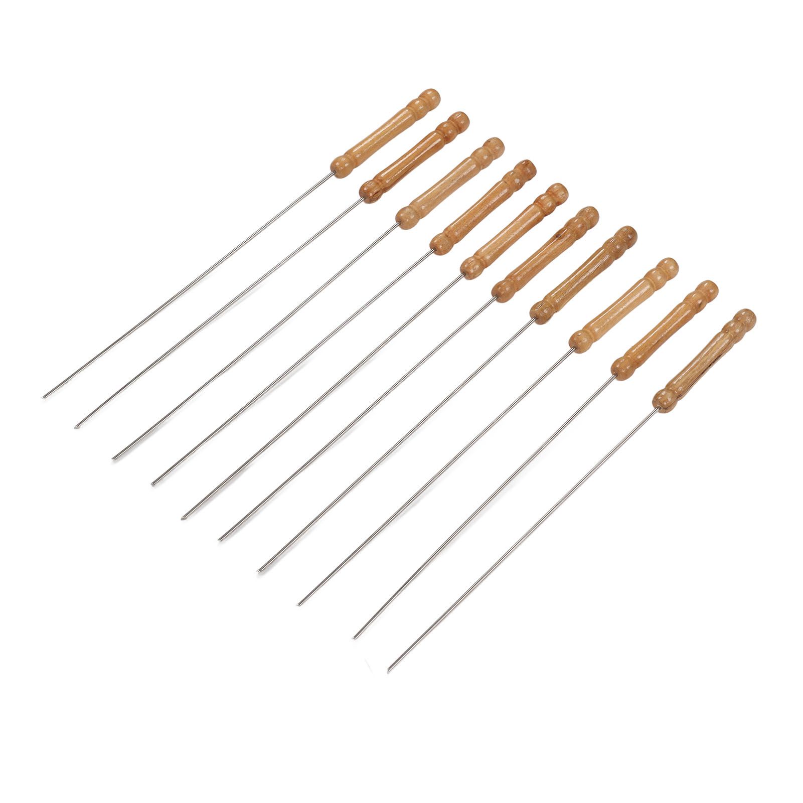10pcs Barbecue Skewers Wooden Handle Stainless Steel BBQ Kabob Sticks for Outdoor Barbecue 11.8in - Image 6