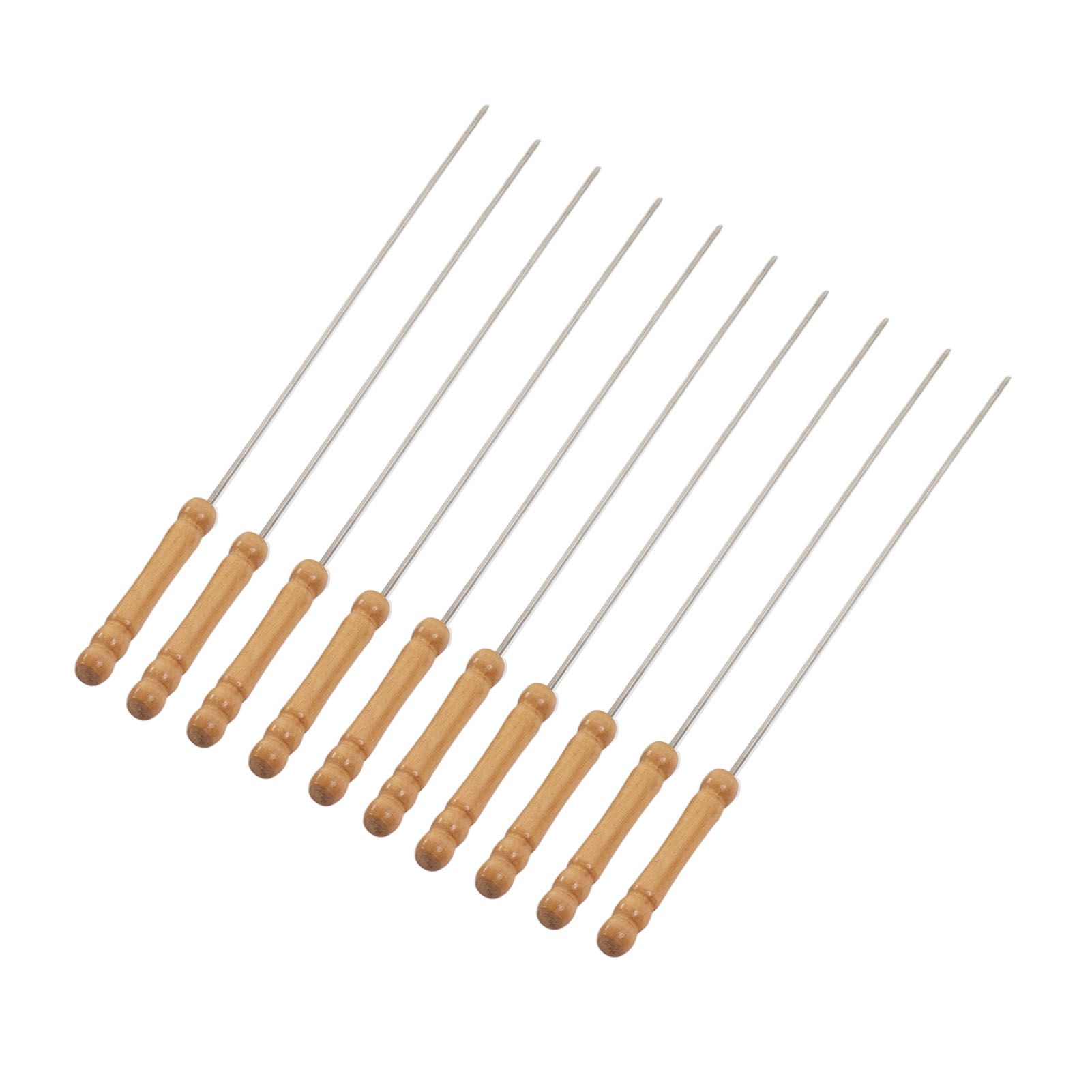 10pcs Barbecue Skewers Wooden Handle Stainless Steel BBQ Kabob Sticks for Outdoor Barbecue 11.8in - Image 7
