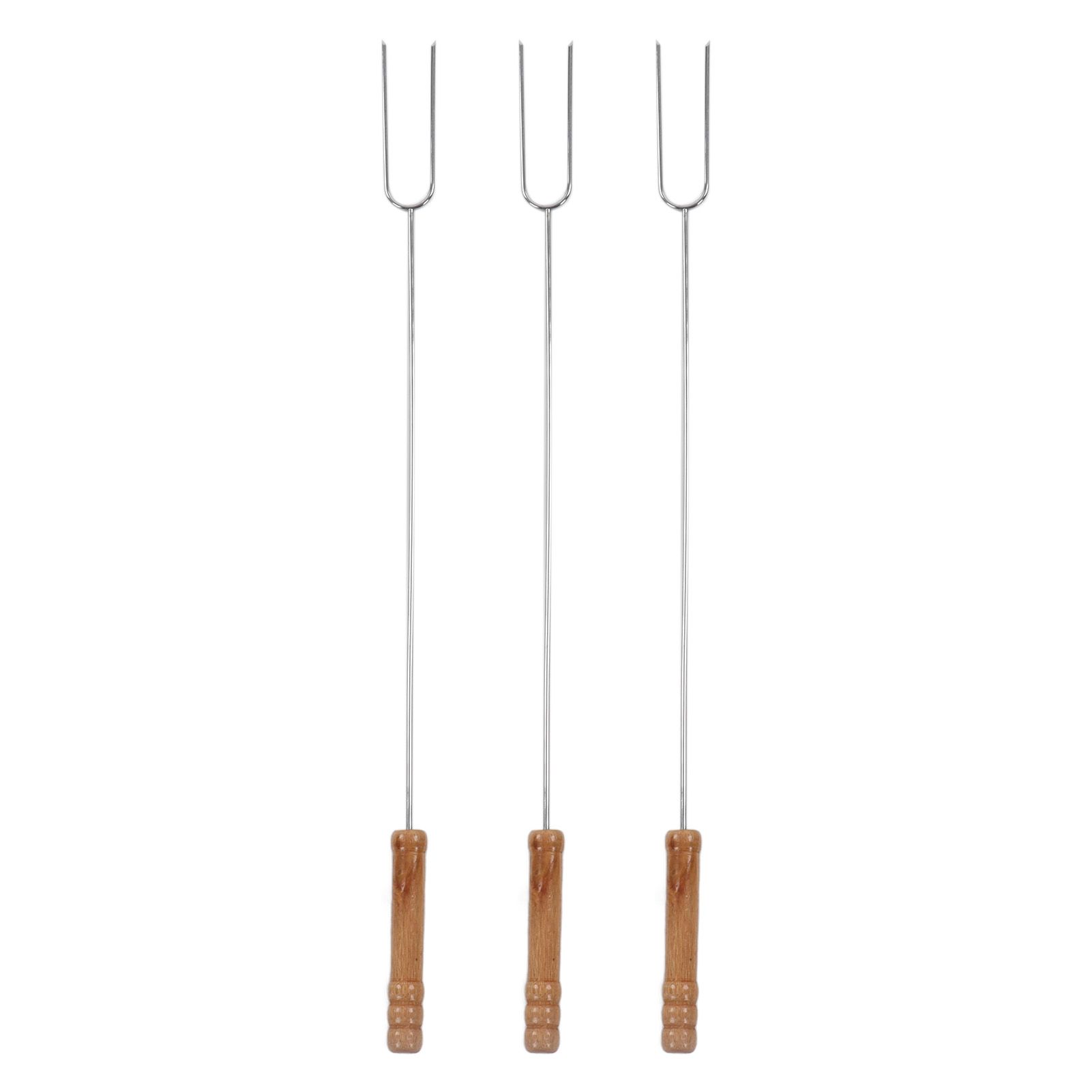 3Pcs Barbecue Forks Multifunctional Stainless Steel Roasting Stick with Beech Wood Handle for Outdoor BBQ Camping 47.2cm - Image 1