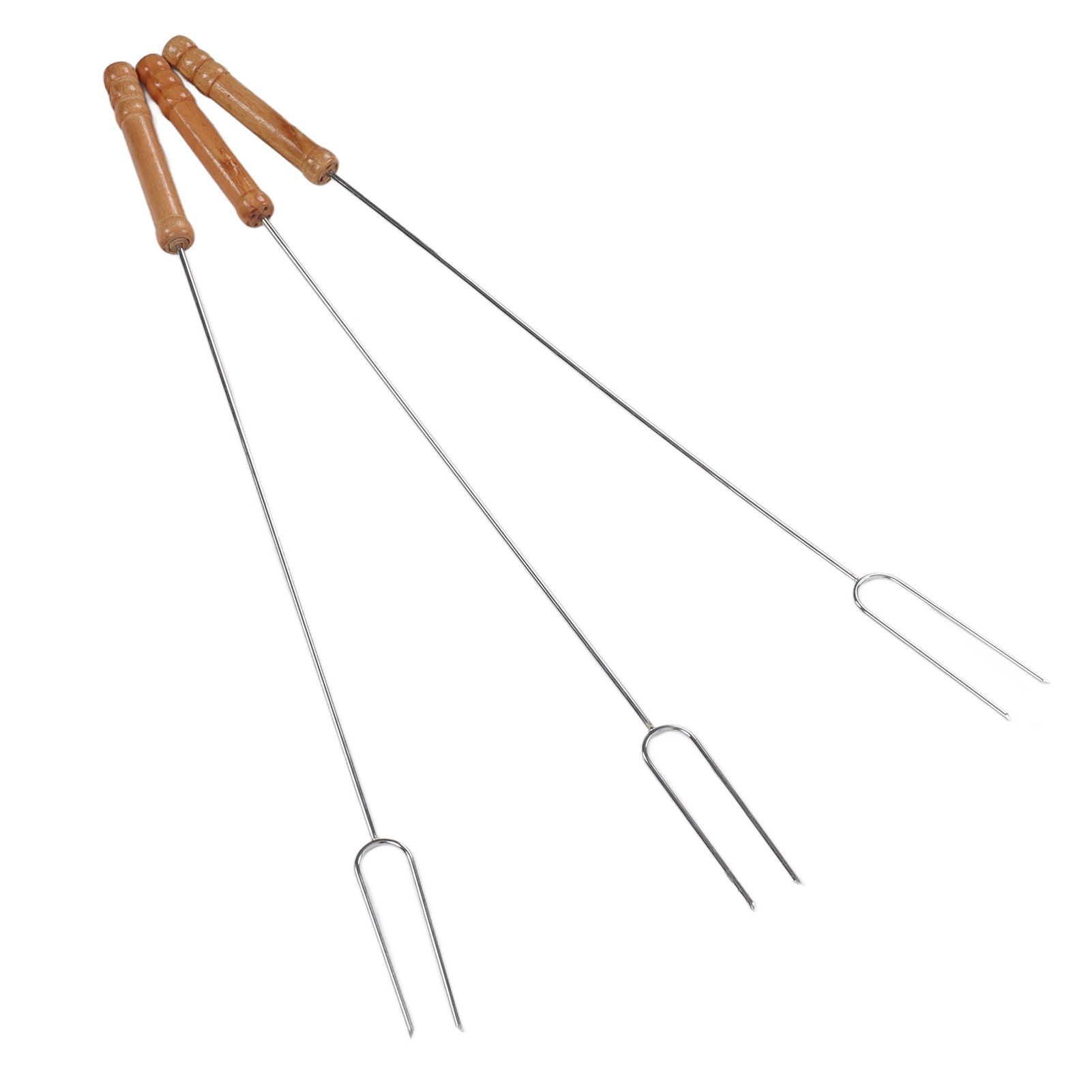 3Pcs Barbecue Forks Multifunctional Stainless Steel Roasting Stick with Beech Wood Handle for Outdoor BBQ Camping 47.2cm - Image 2