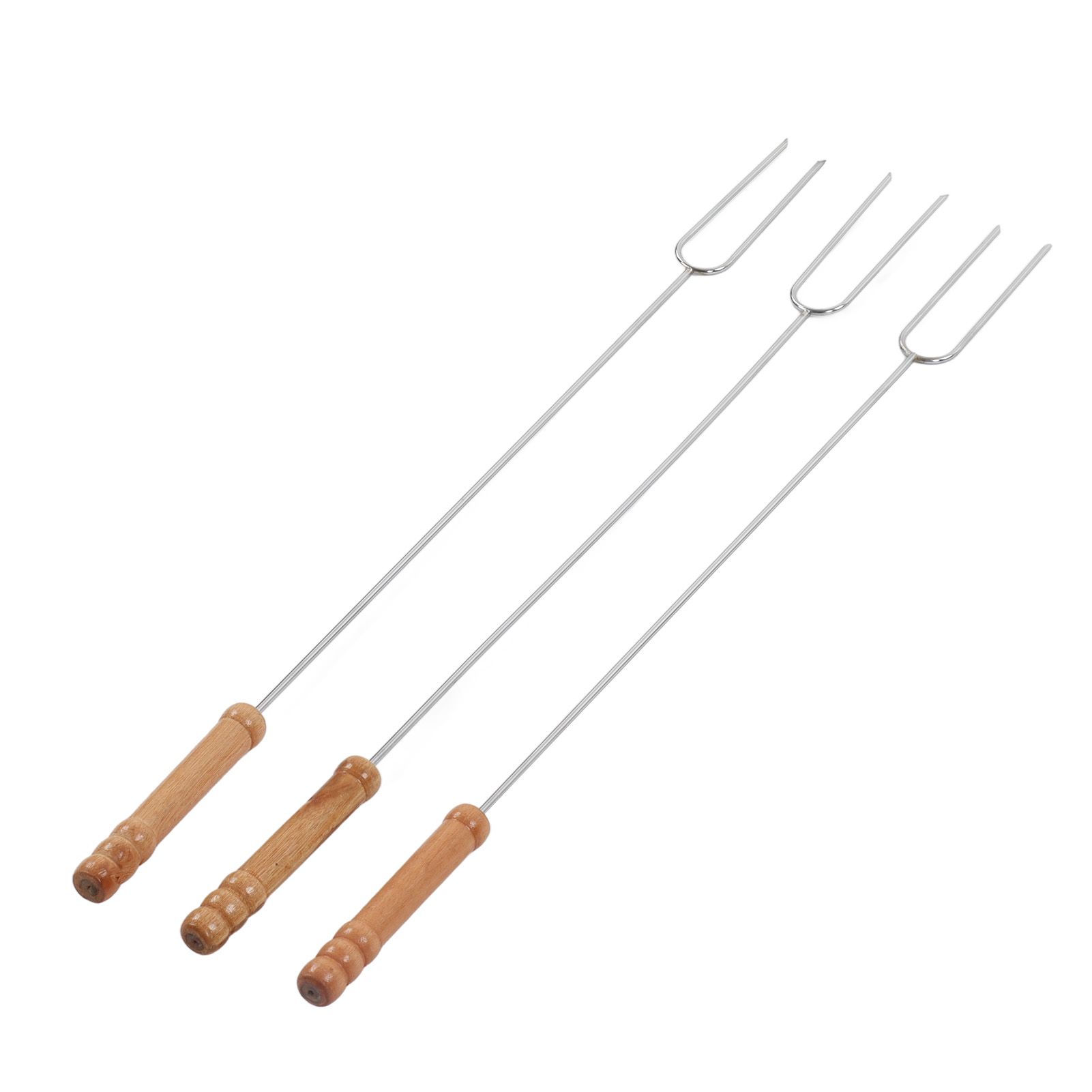 3Pcs Barbecue Forks Multifunctional Stainless Steel Roasting Stick with Beech Wood Handle for Outdoor BBQ Camping 47.2cm - Image 3