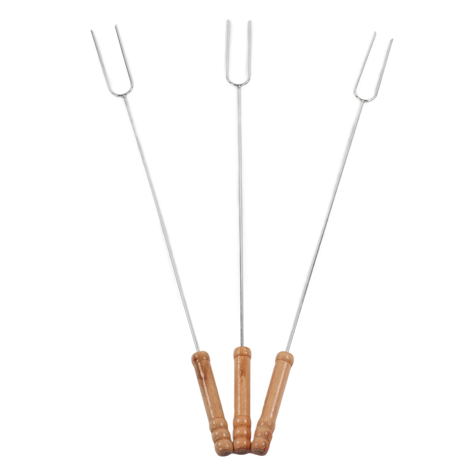 3Pcs Barbecue Forks Multifunctional Stainless Steel Roasting Stick with Beech Wood Handle for Outdoor BBQ Camping 47.2cm - Image 4