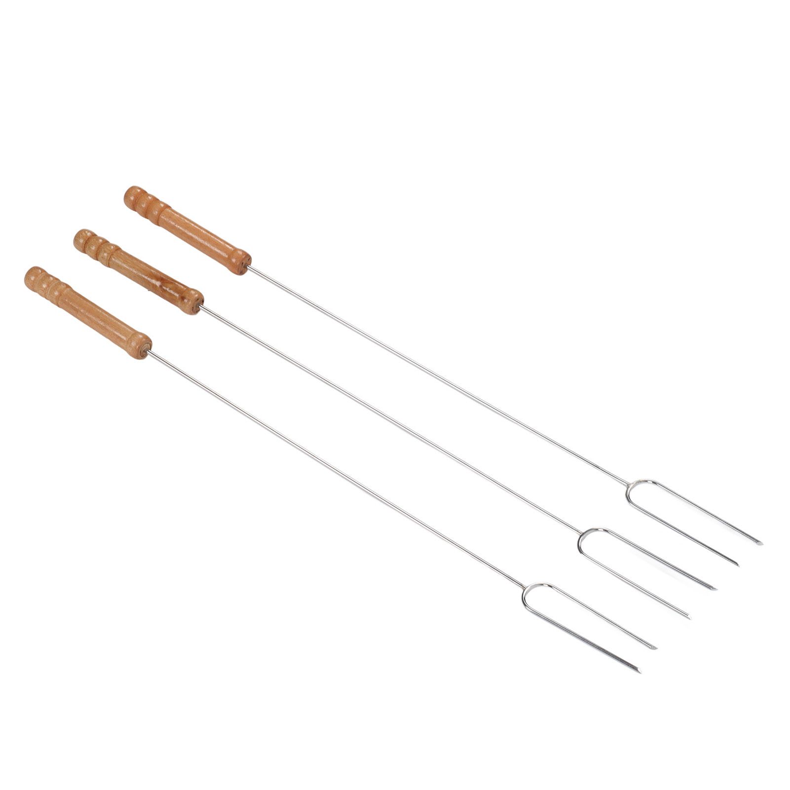 3Pcs Barbecue Forks Multifunctional Stainless Steel Roasting Stick with Beech Wood Handle for Outdoor BBQ Camping 47.2cm - Image 5