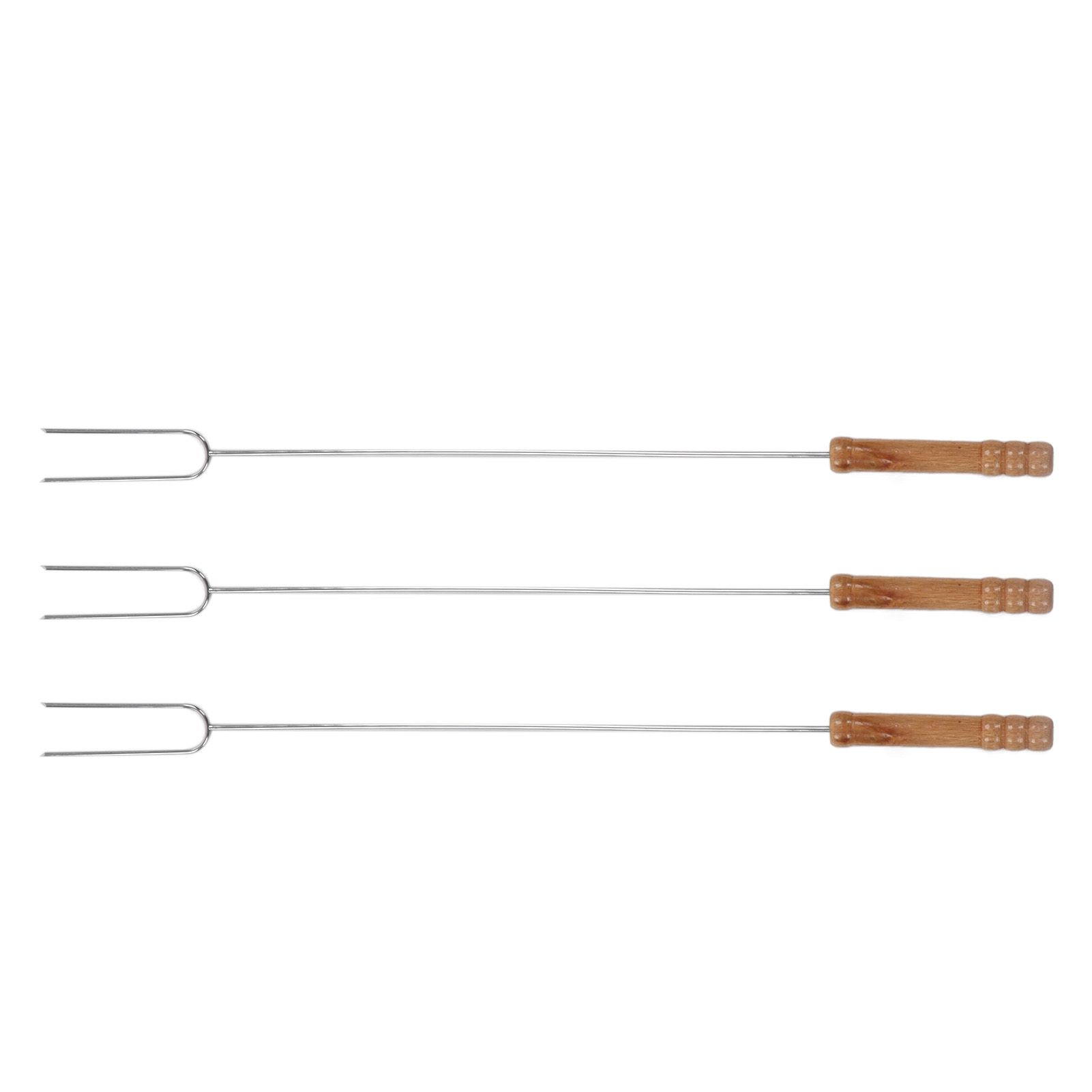 3Pcs Barbecue Forks Multifunctional Stainless Steel Roasting Stick with Beech Wood Handle for Outdoor BBQ Camping 47.2cm - Image 6