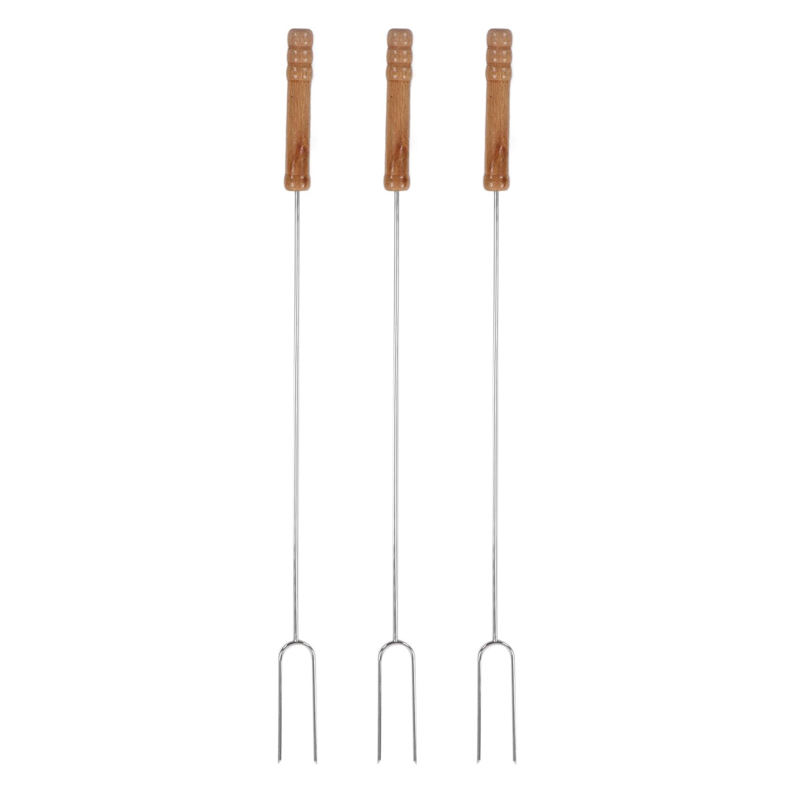 3Pcs Barbecue Forks Multifunctional Stainless Steel Roasting Stick with Beech Wood Handle for Outdoor BBQ Camping 47.2cm - Image 7