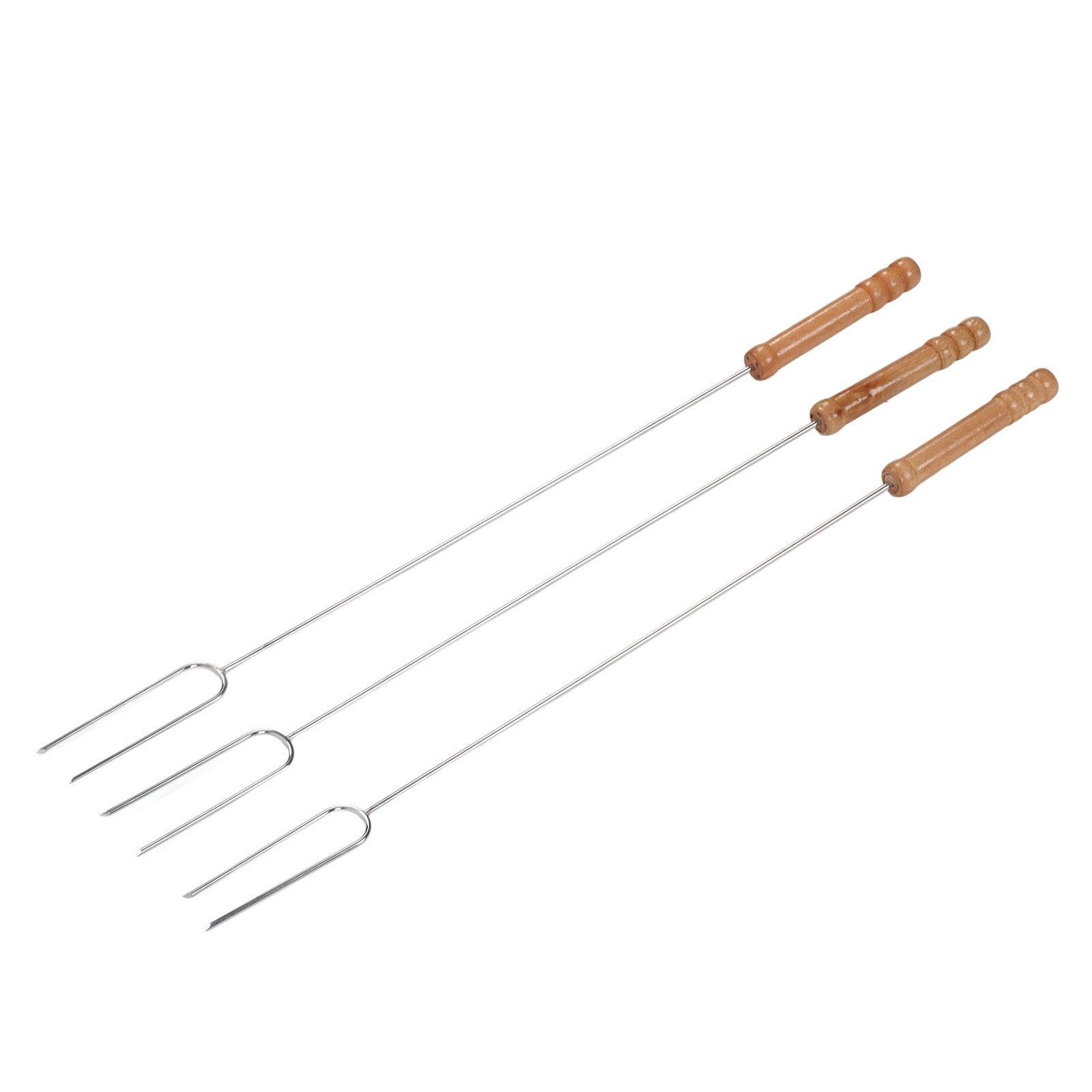 3Pcs Barbecue Forks Multifunctional Stainless Steel Roasting Stick with Beech Wood Handle for Outdoor BBQ Camping 47.2cm - Image 8