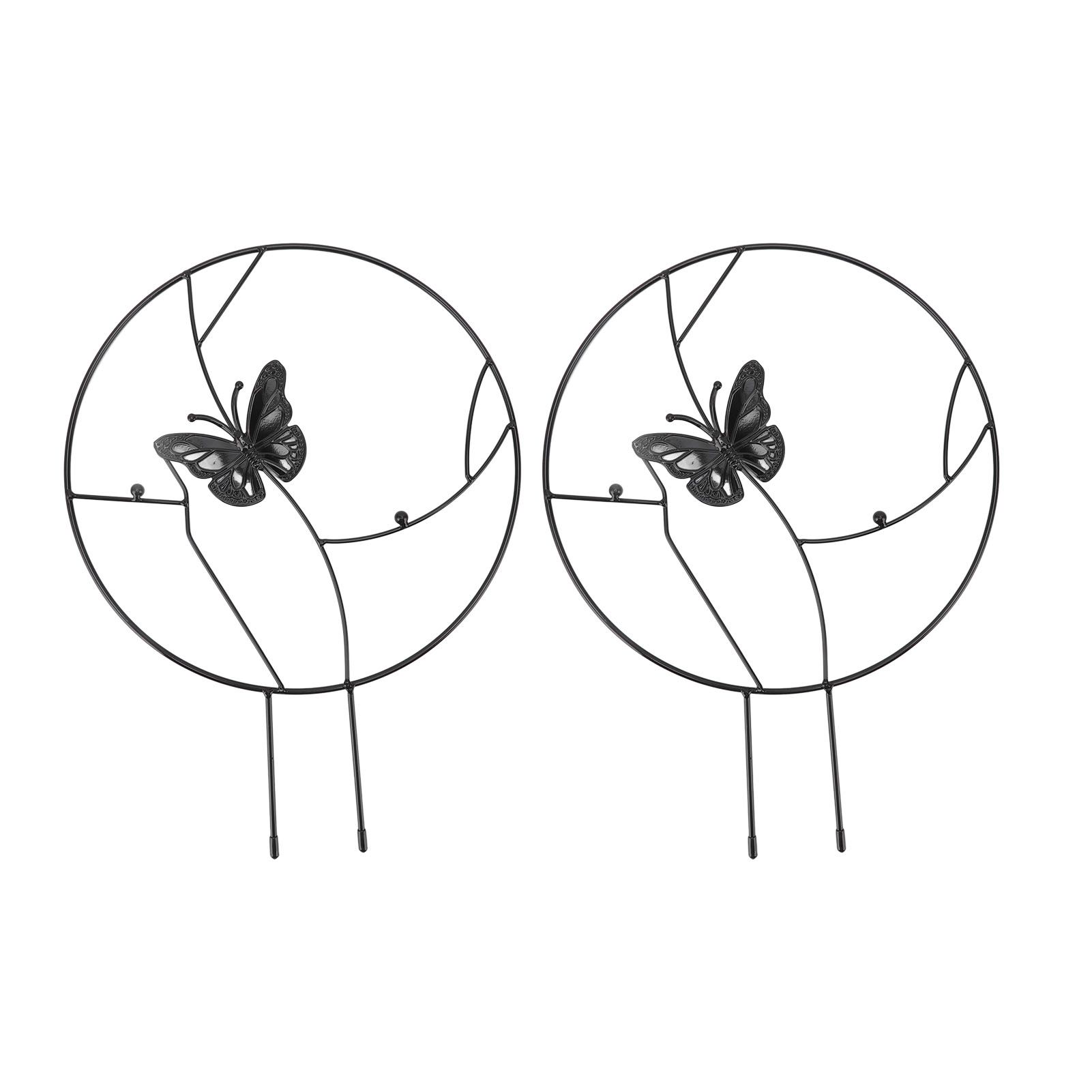 2PCS Flower Plant Support Stand Iron Climbing Frame for Home Garden Round Ring Design Black - Image 1