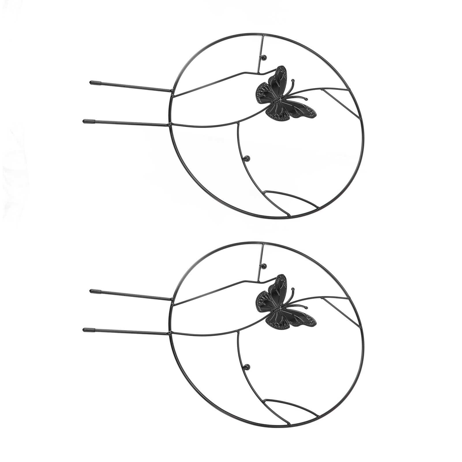 2PCS Flower Plant Support Stand Iron Climbing Frame for Home Garden Round Ring Design Black - Image 2