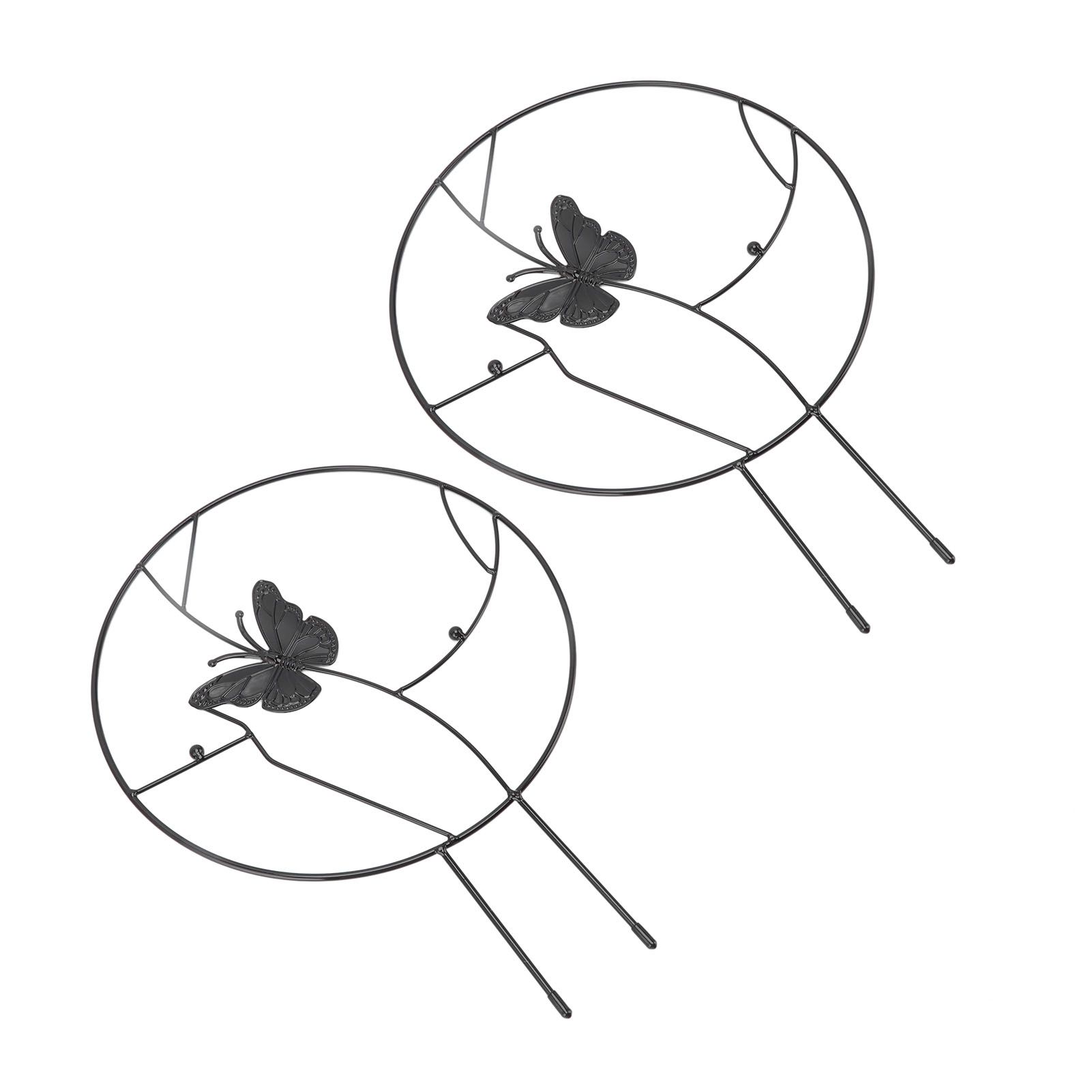 2PCS Flower Plant Support Stand Iron Climbing Frame for Home Garden Round Ring Design Black - Image 4