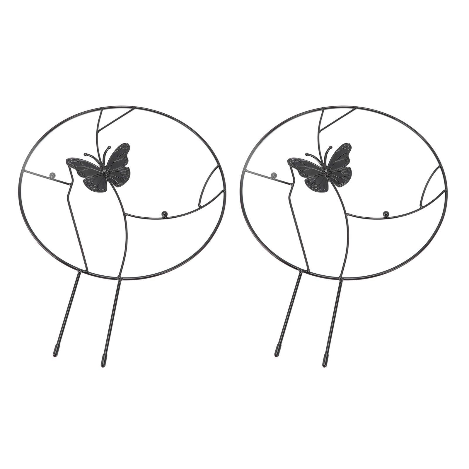 2PCS Flower Plant Support Stand Iron Climbing Frame for Home Garden Round Ring Design Black - Image 5