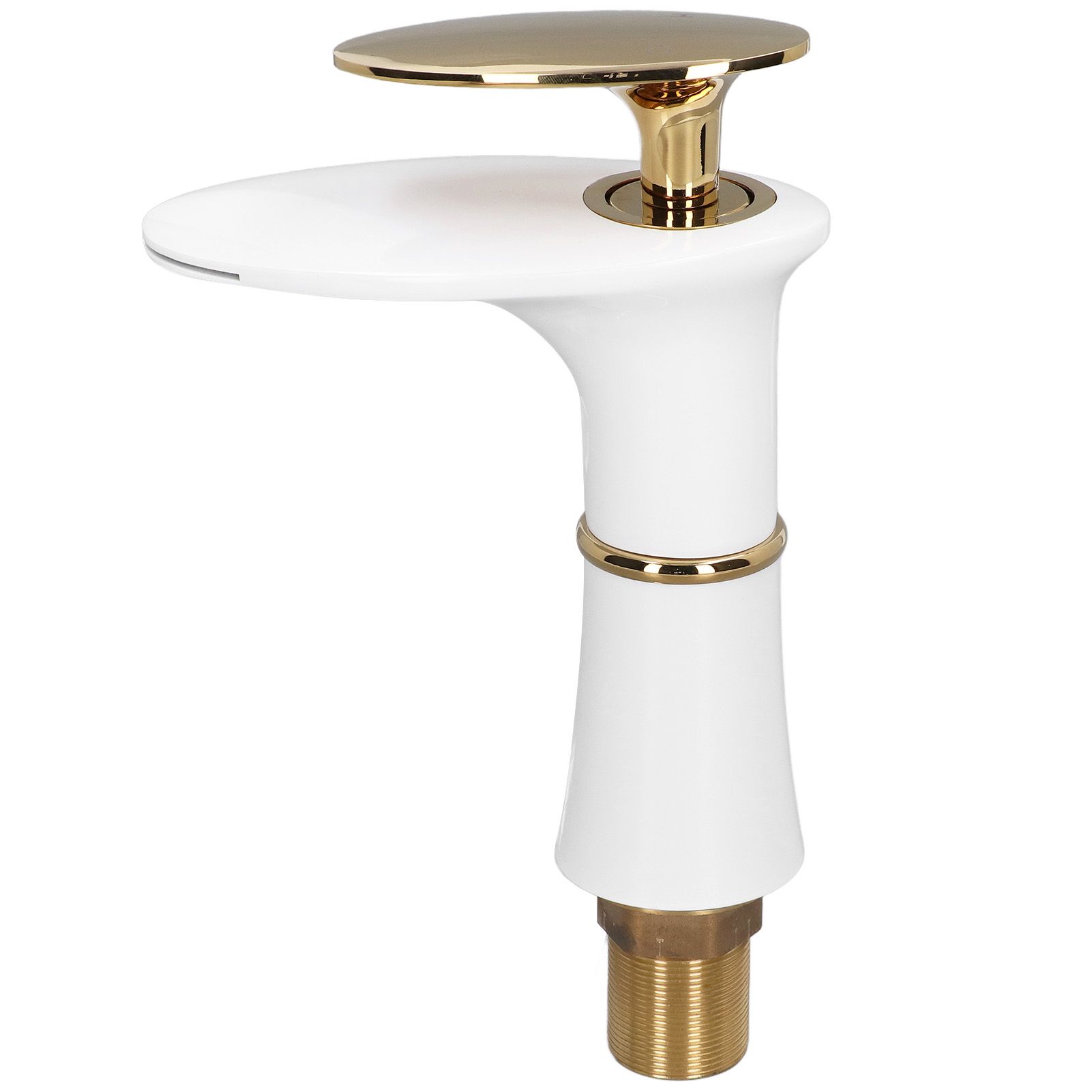G1/2 Bathroom Faucet Washing Basin Bathroom Sink Tap Waterfall Single Hole Faucet for House Office BuildingWhite and Gold Short Style with Golden Handle - Image 2
