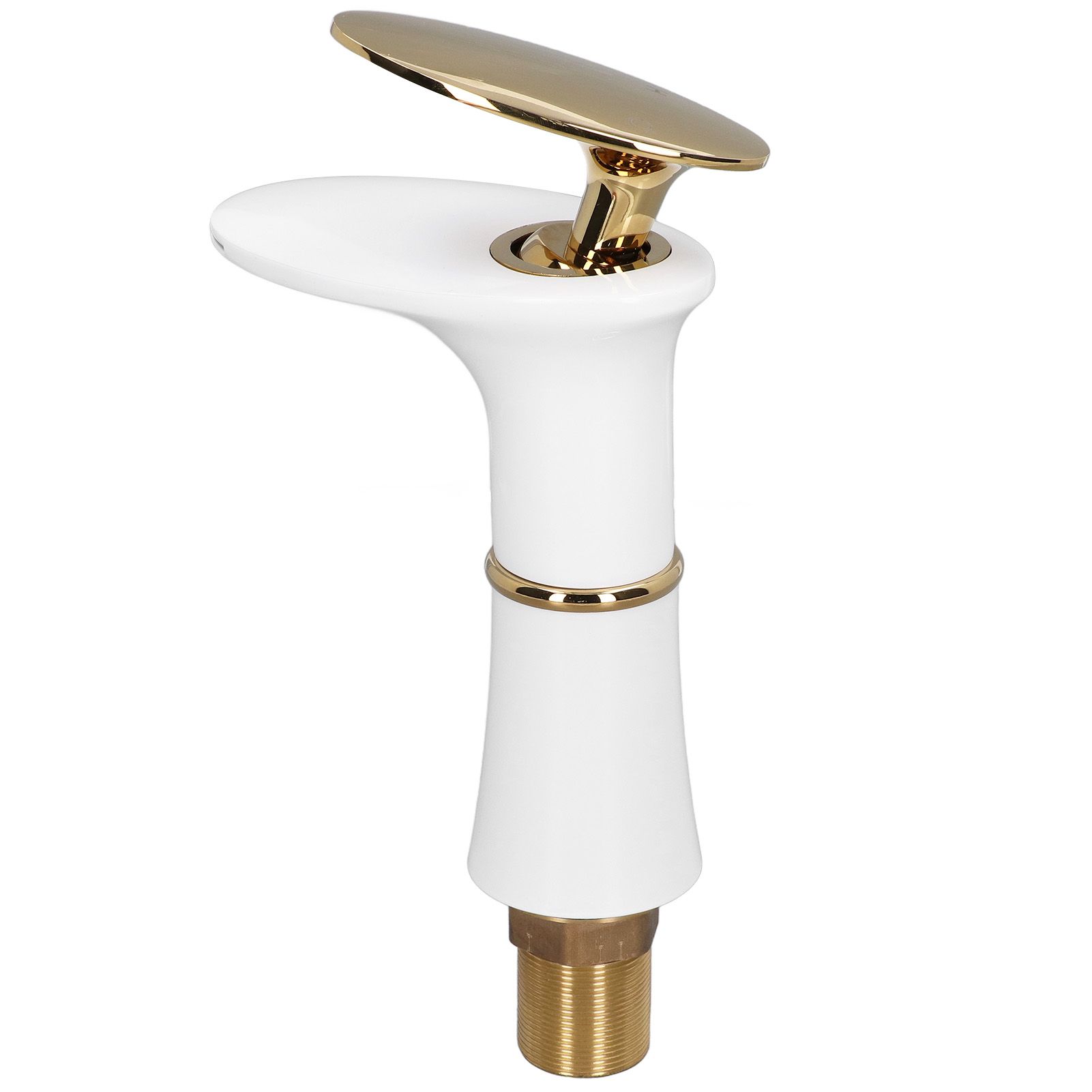 G1/2 Bathroom Faucet Washing Basin Bathroom Sink Tap Waterfall Single Hole Faucet for House Office BuildingWhite and Gold Short Style with Golden Handle - Image 4