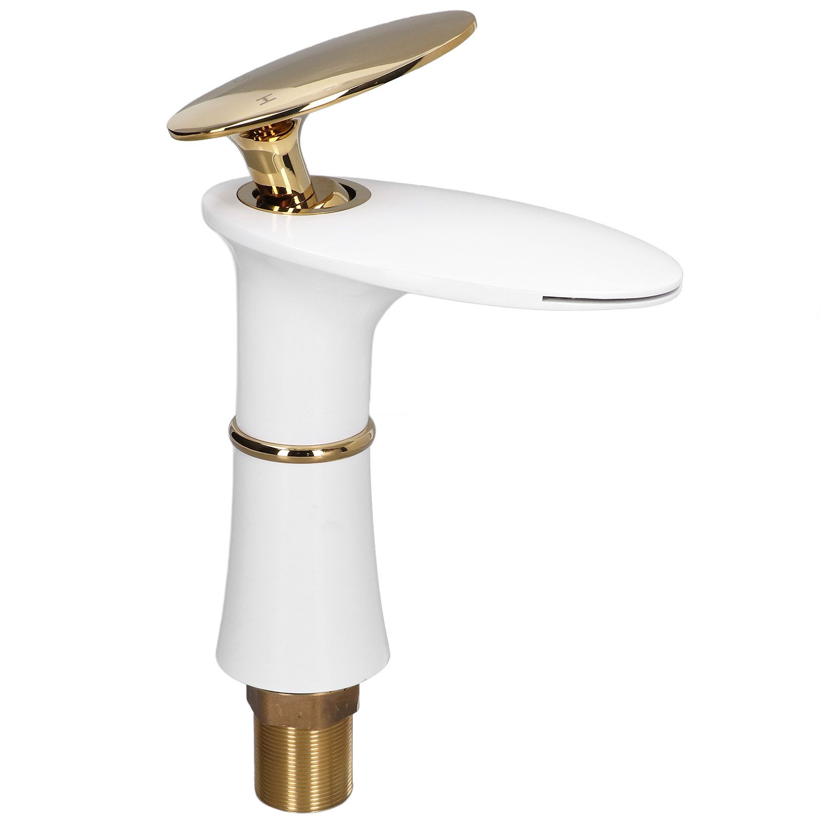G1/2 Bathroom Faucet Washing Basin Bathroom Sink Tap Waterfall Single Hole Faucet for House Office BuildingWhite and Gold Short Style with Golden Handle - Image 5