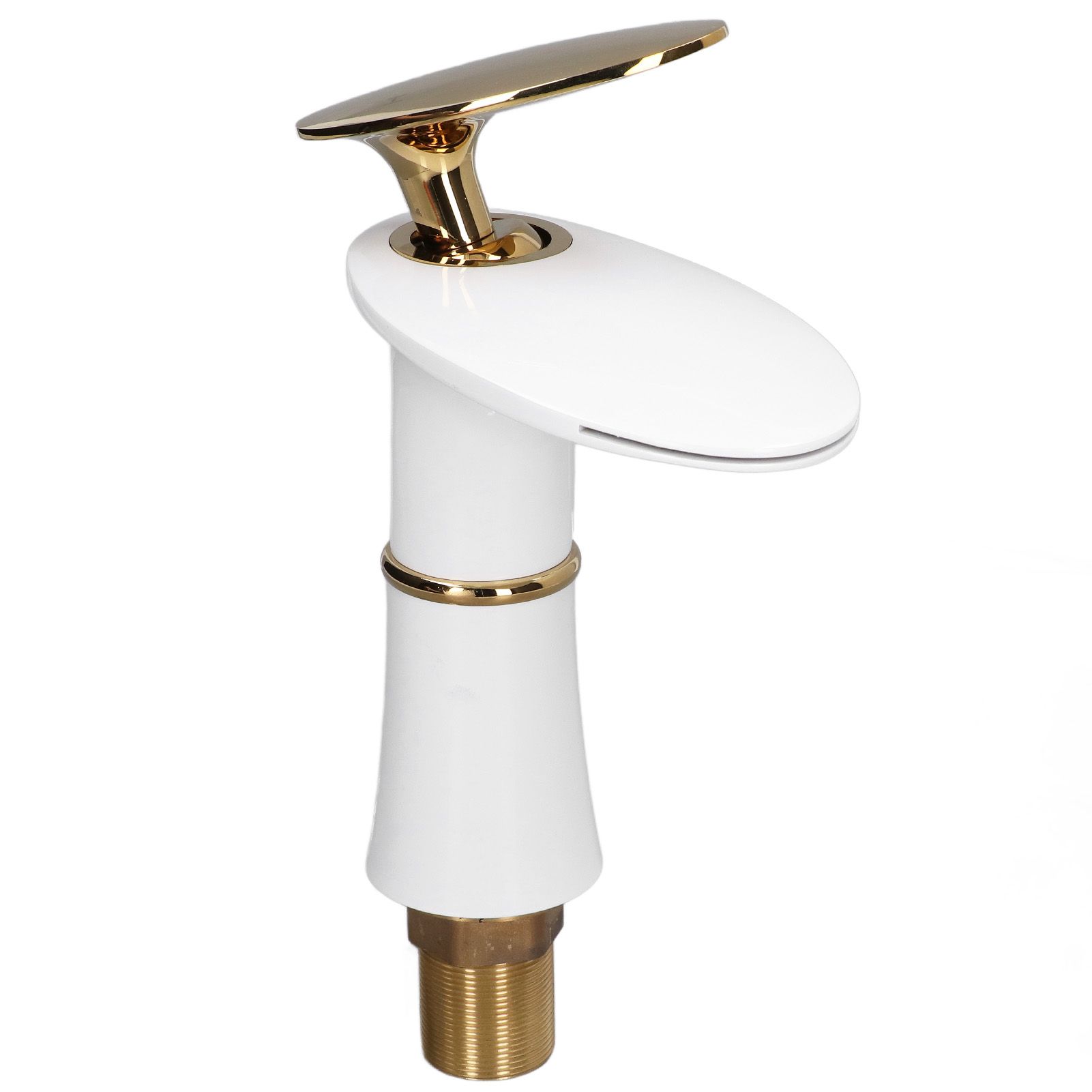 G1/2 Bathroom Faucet Washing Basin Bathroom Sink Tap Waterfall Single Hole Faucet for House Office BuildingWhite and Gold Short Style with Golden Handle - Image 6