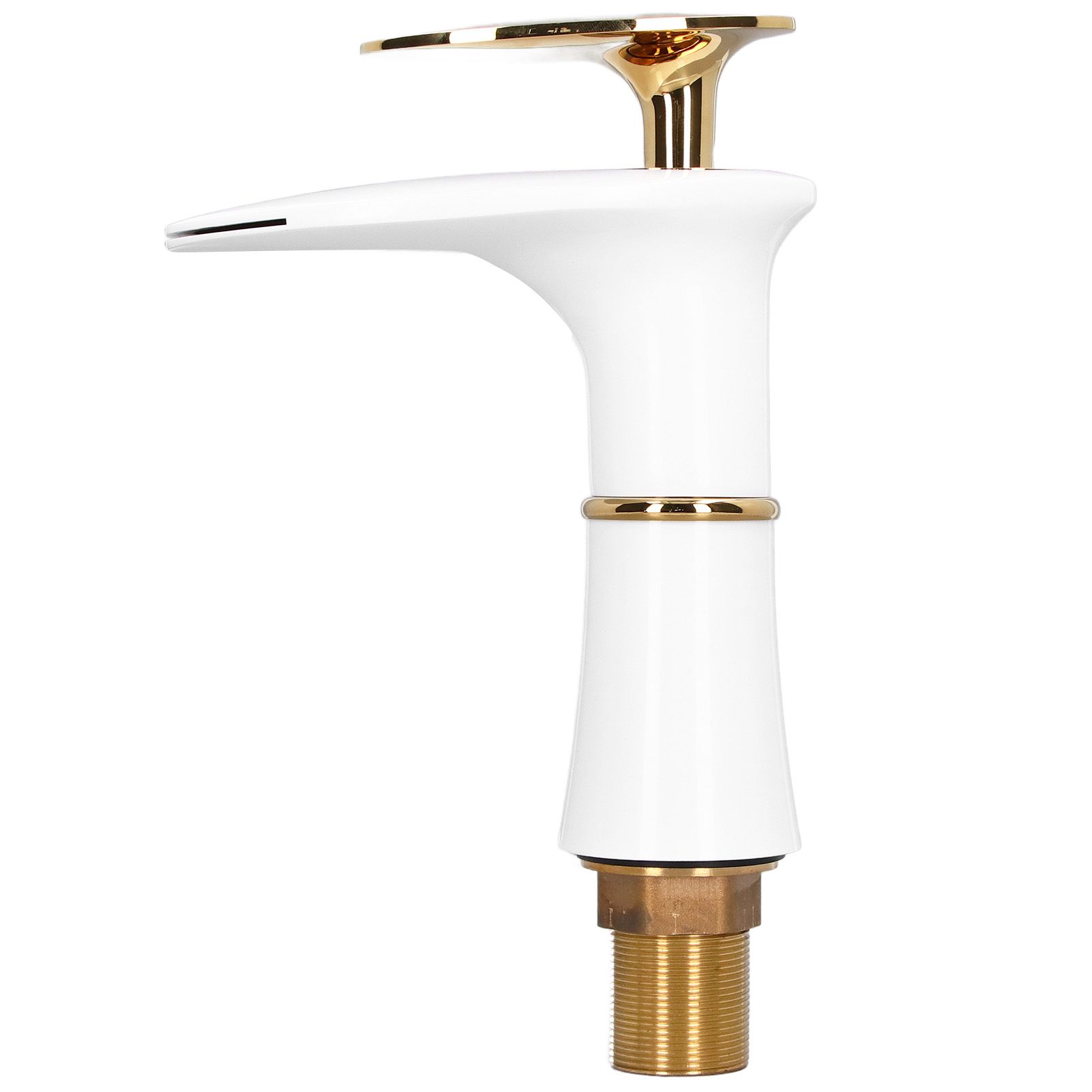 G1/2 Bathroom Faucet Washing Basin Bathroom Sink Tap Waterfall Single Hole Faucet for House Office BuildingWhite and Gold Short Style with Golden Handle - Image 7