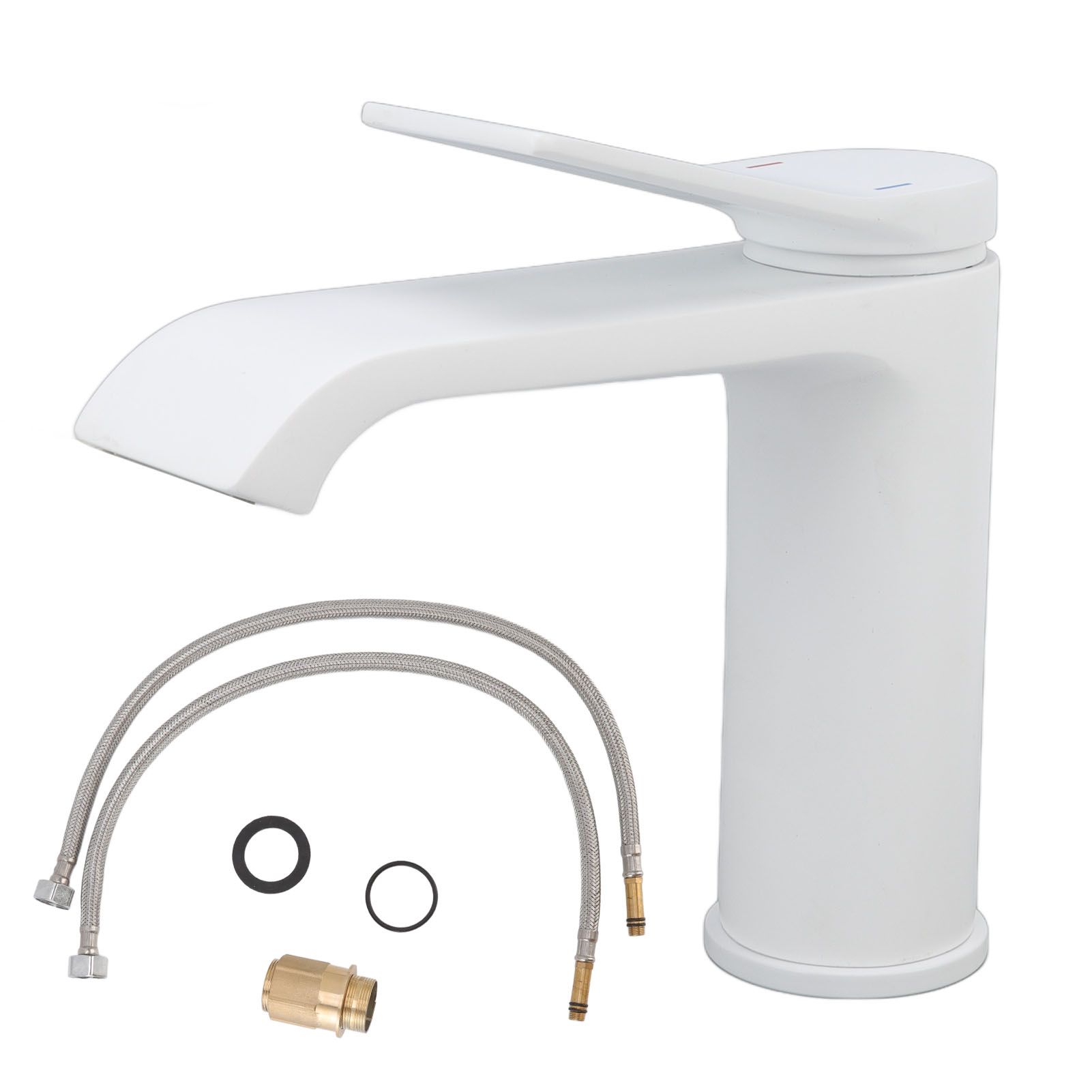 Sink Faucet G1/2 Thread Hot Cold Water Tap White Leaking Resistant Corrosion Proof Bathroom Sink Faucet for Home Use Short Style - Image 1