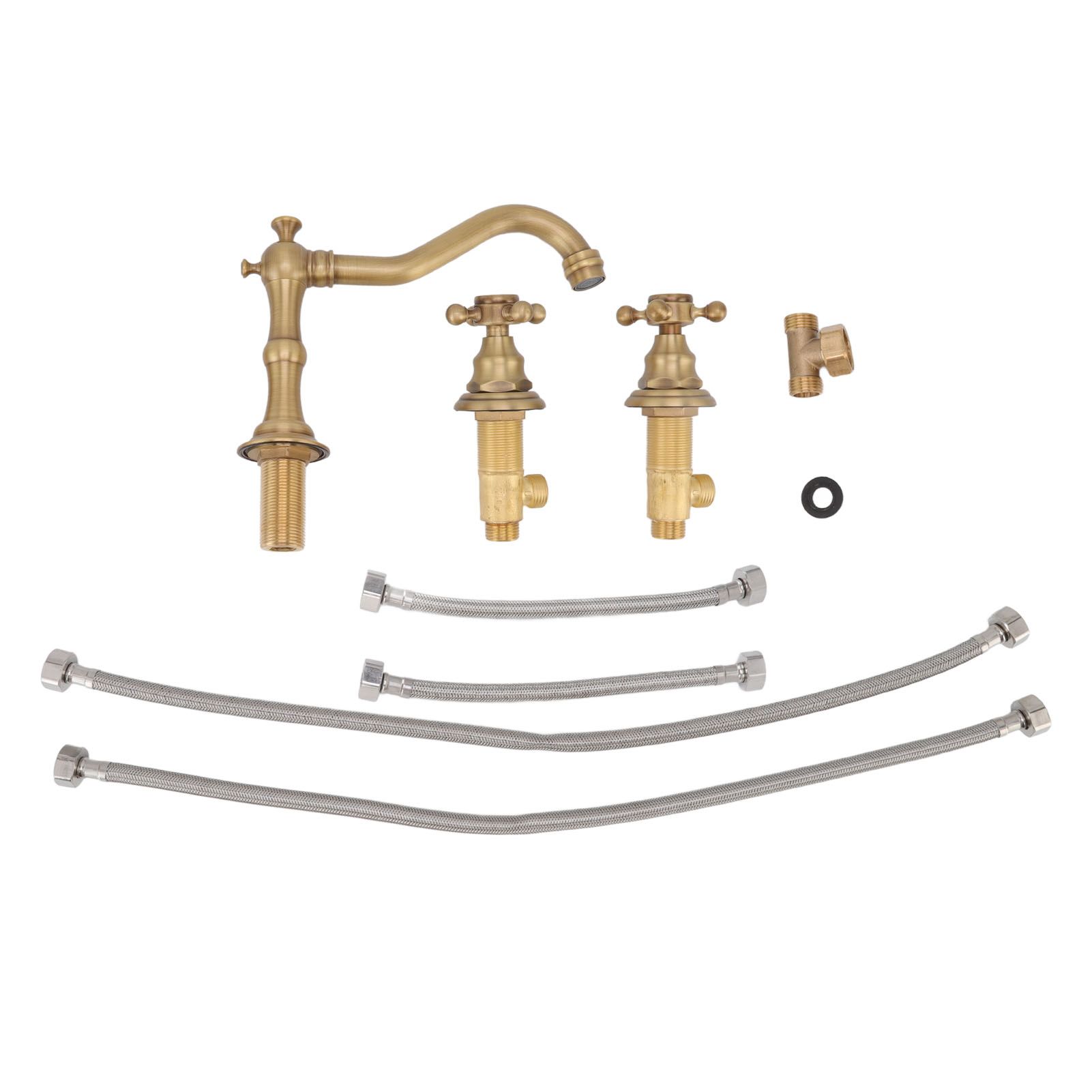 Double Handle Faucet Copper Leakproof Corrosion Resistant Beautiful G1/2 Thread Three Hole Bathroom Basin Faucet Antique - Image 1