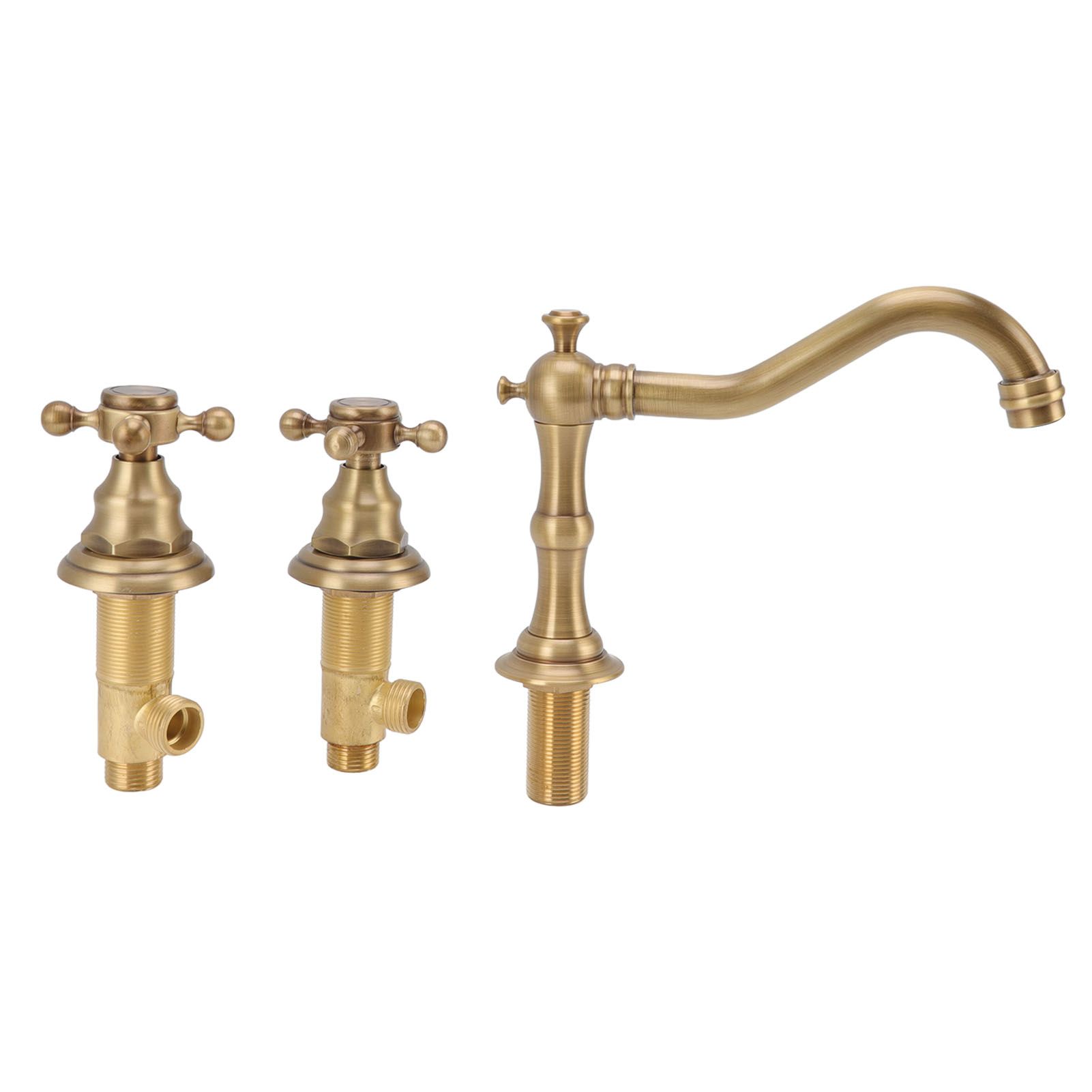 Double Handle Faucet Copper Leakproof Corrosion Resistant Beautiful G1/2 Thread Three Hole Bathroom Basin Faucet Antique - Image 3