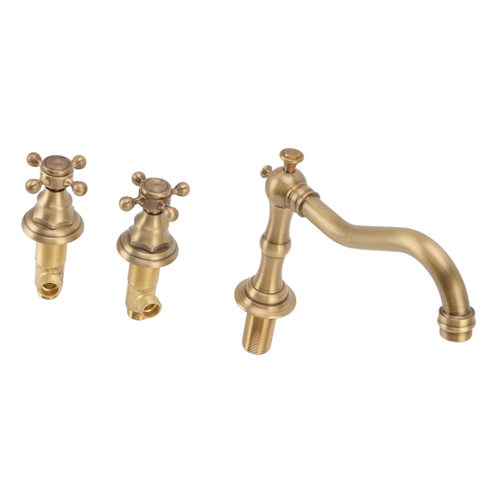 Double Handle Faucet Copper Leakproof Corrosion Resistant Beautiful G1/2 Thread Three Hole Bathroom Basin Faucet Antique - Image 4