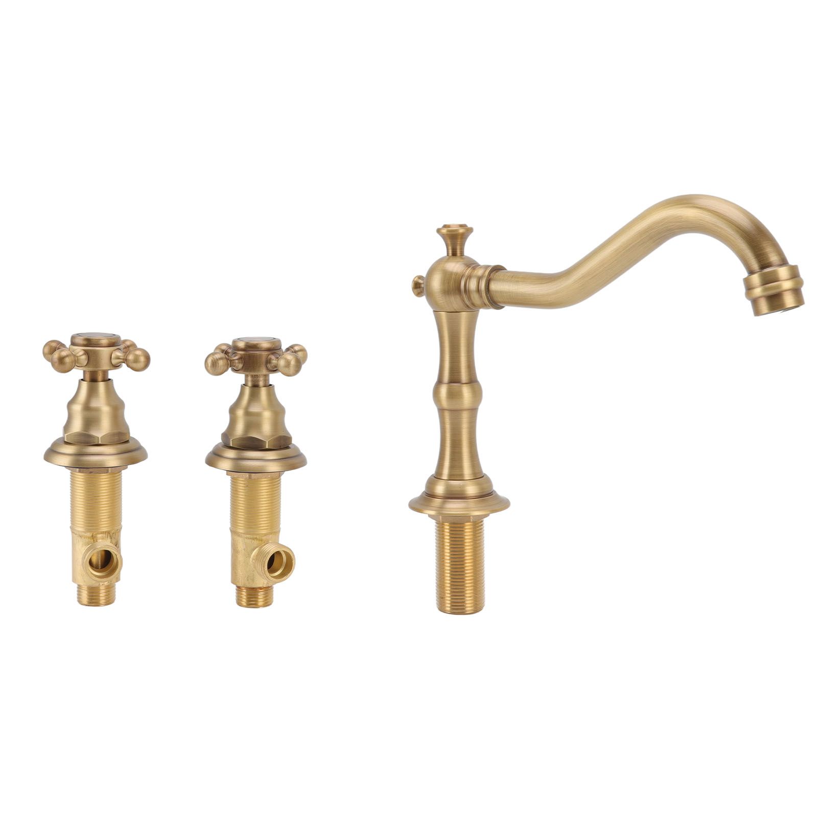 Double Handle Faucet Copper Leakproof Corrosion Resistant Beautiful G1/2 Thread Three Hole Bathroom Basin Faucet Antique - Image 5
