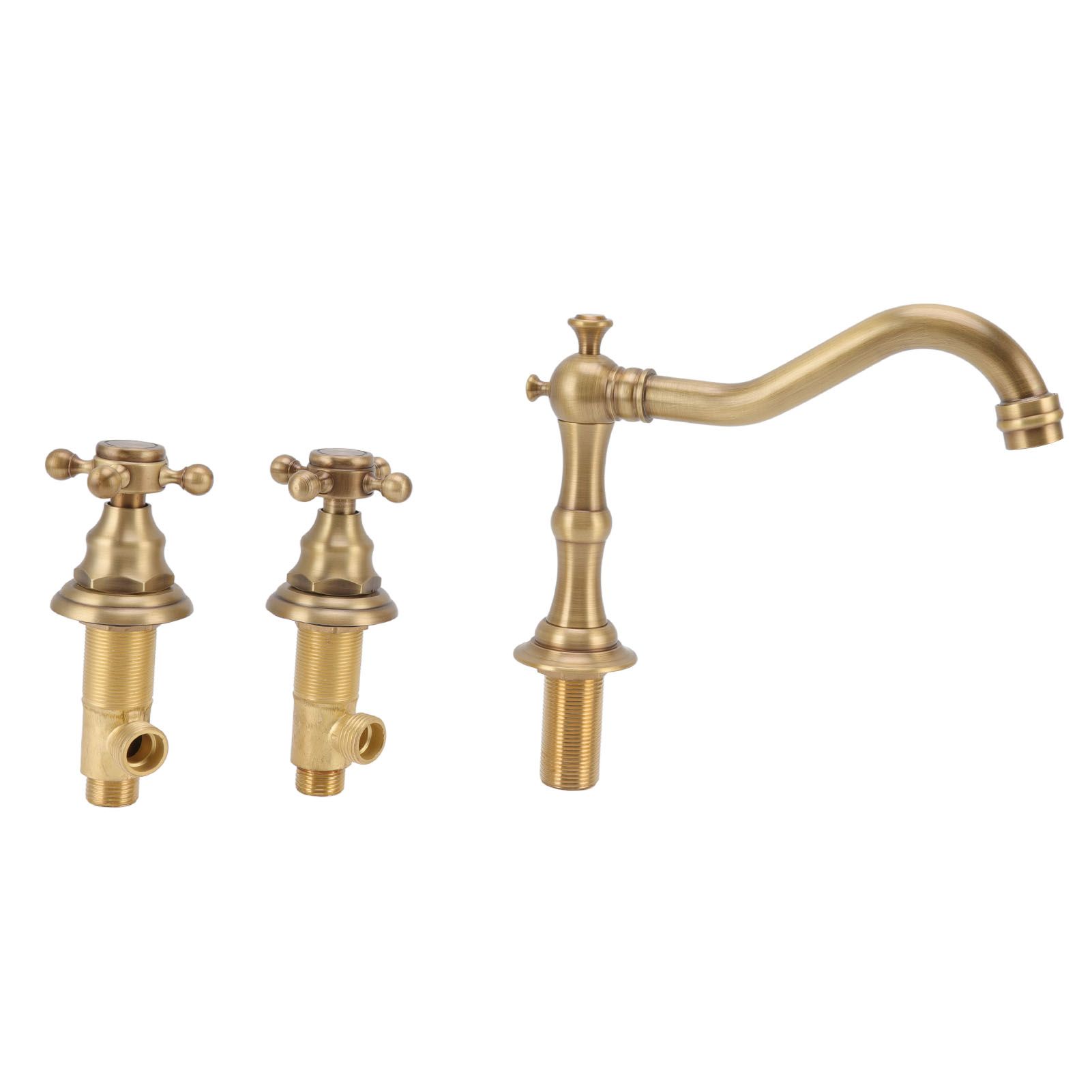 Double Handle Faucet Copper Leakproof Corrosion Resistant Beautiful G1/2 Thread Three Hole Bathroom Basin Faucet Antique - Image 6