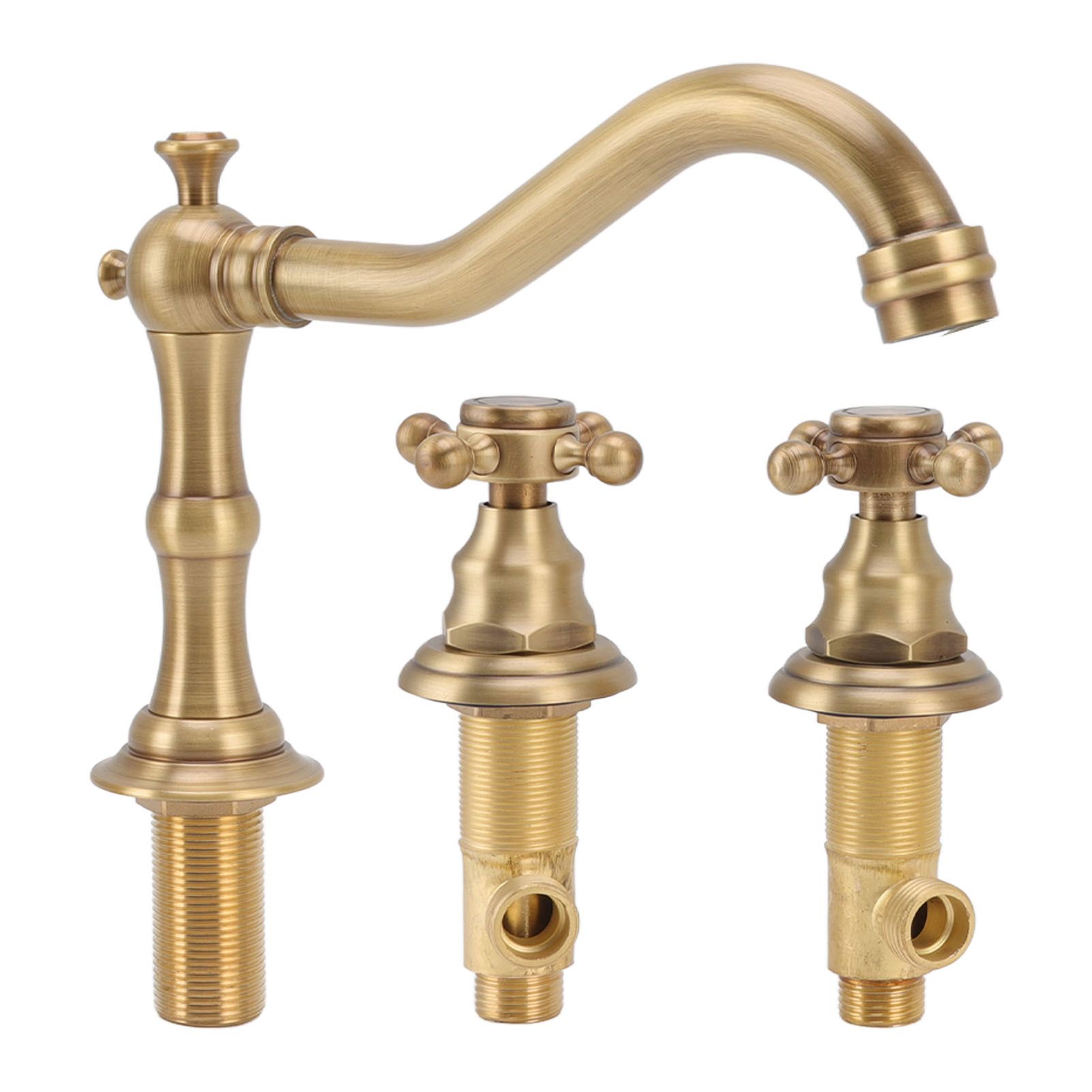 Double Handle Faucet Copper Leakproof Corrosion Resistant Beautiful G1/2 Thread Three Hole Bathroom Basin Faucet Antique - Image 7