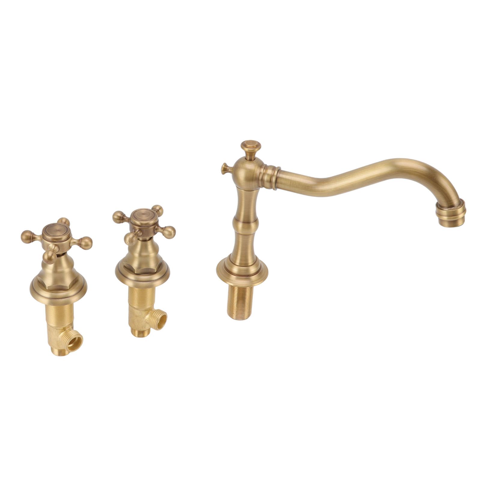 Double Handle Faucet Copper Leakproof Corrosion Resistant Beautiful G1/2 Thread Three Hole Bathroom Basin Faucet Antique - Image 8