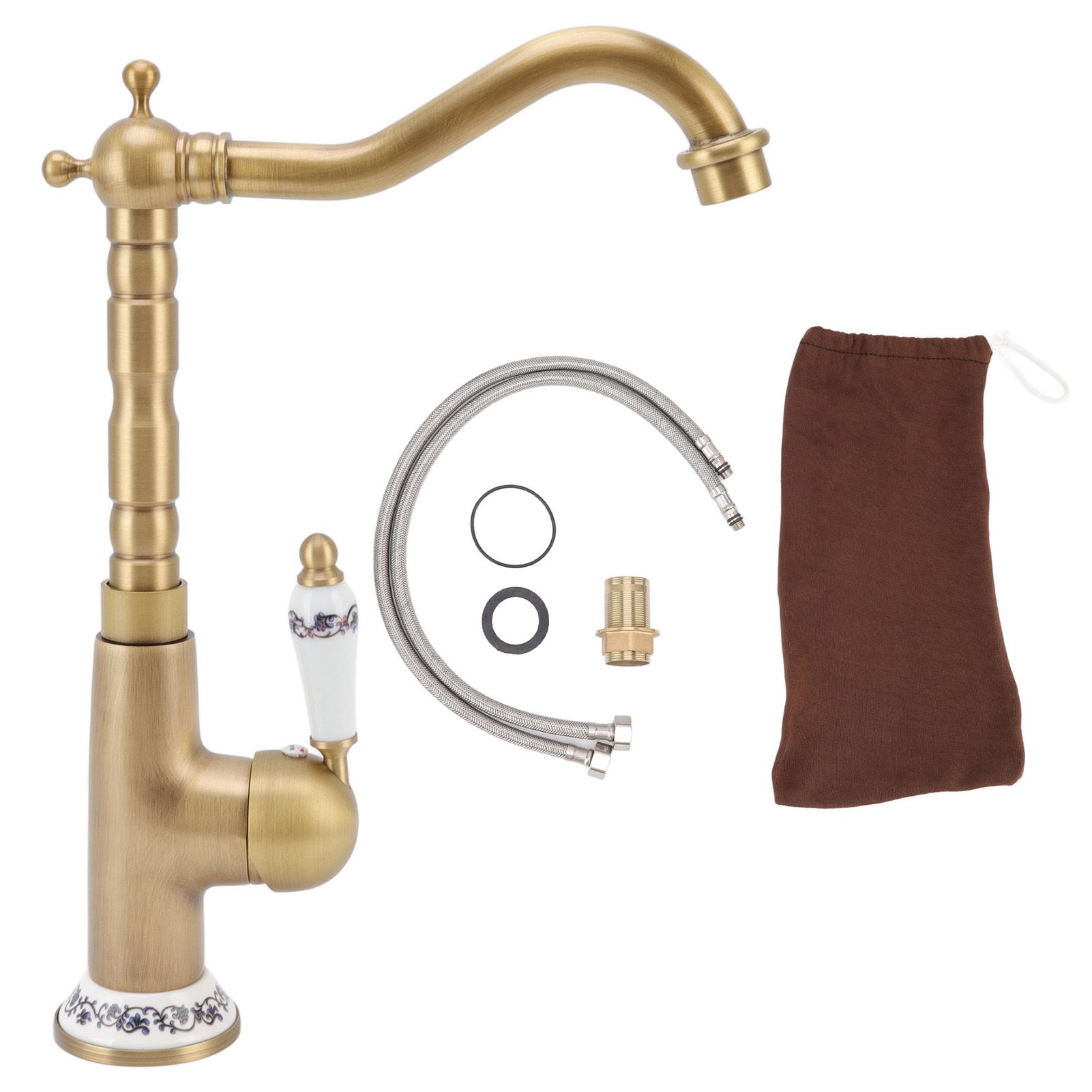 Antique Kitchen Faucet Gold All Copper European Antique Hot Cold Mixed 360° Rotating Kitchen Bathroom Sink Faucet Antique Color - Image 1