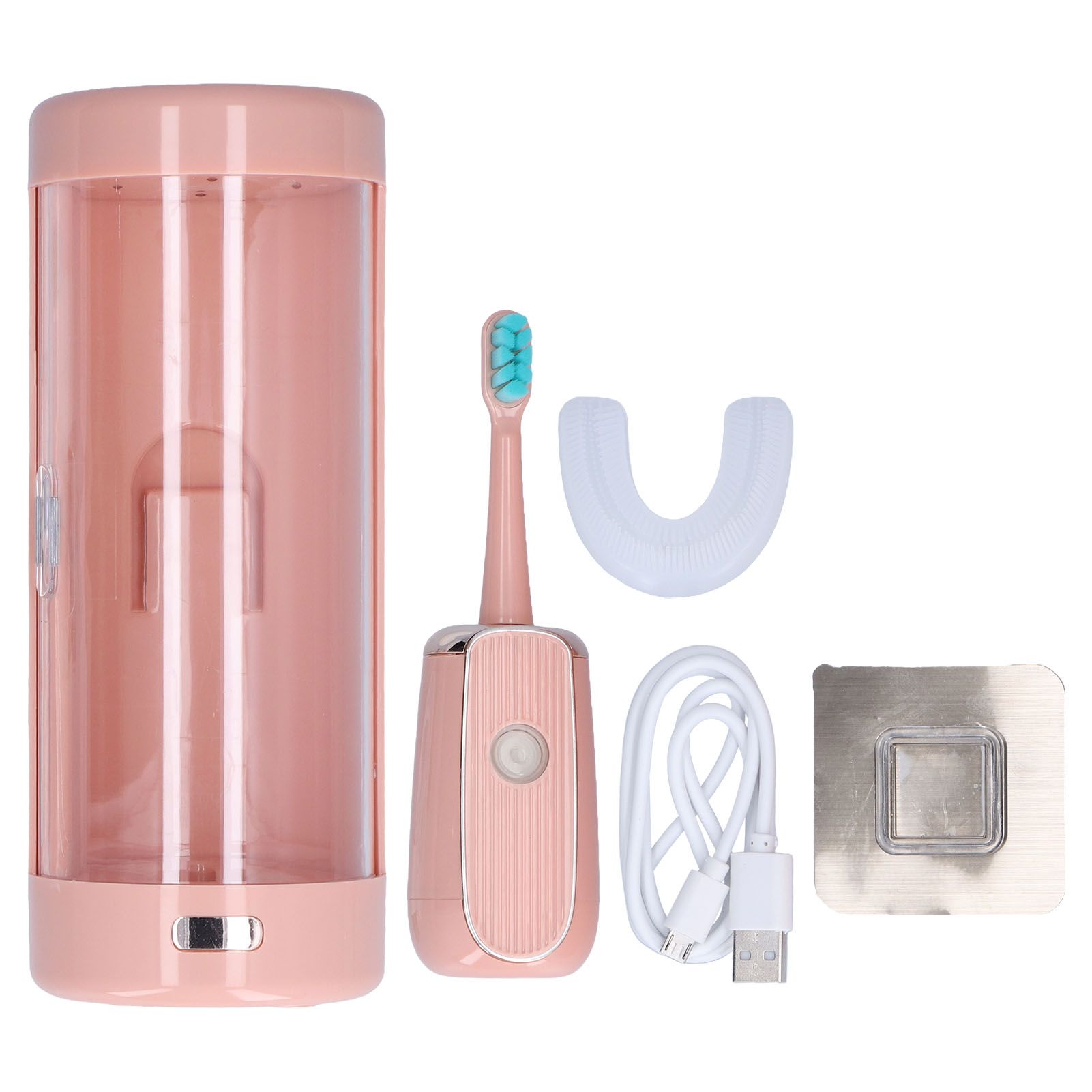 Electric Toothbrush Portable USB Charging IPX7 Waterproof Ultrasonic Toothbrush with Sterilization BoxPink - Image 1