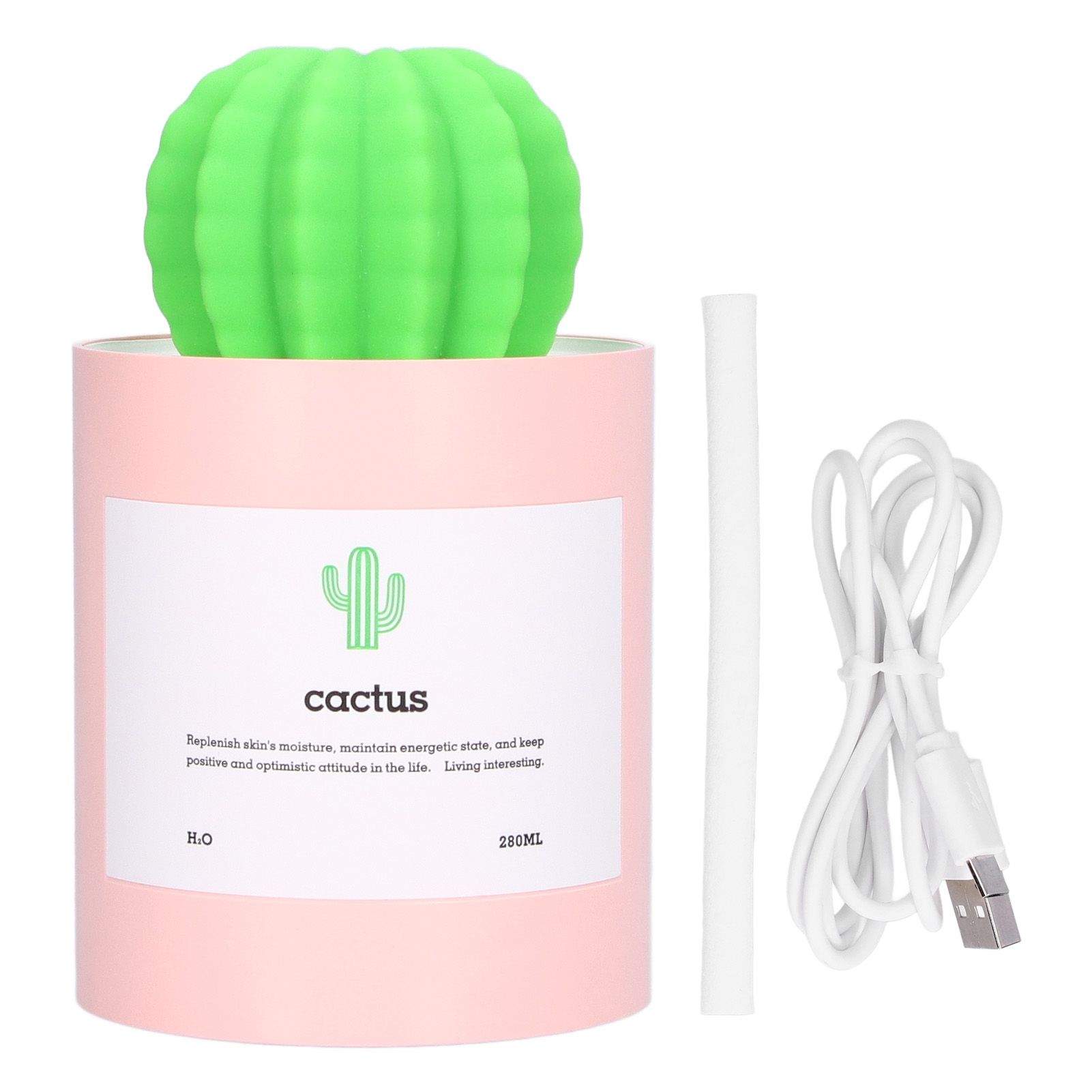 280ml Cactus Desktop Humidifier USB Power Supply Mute Nano Atomization HumidifierPink - Image 1