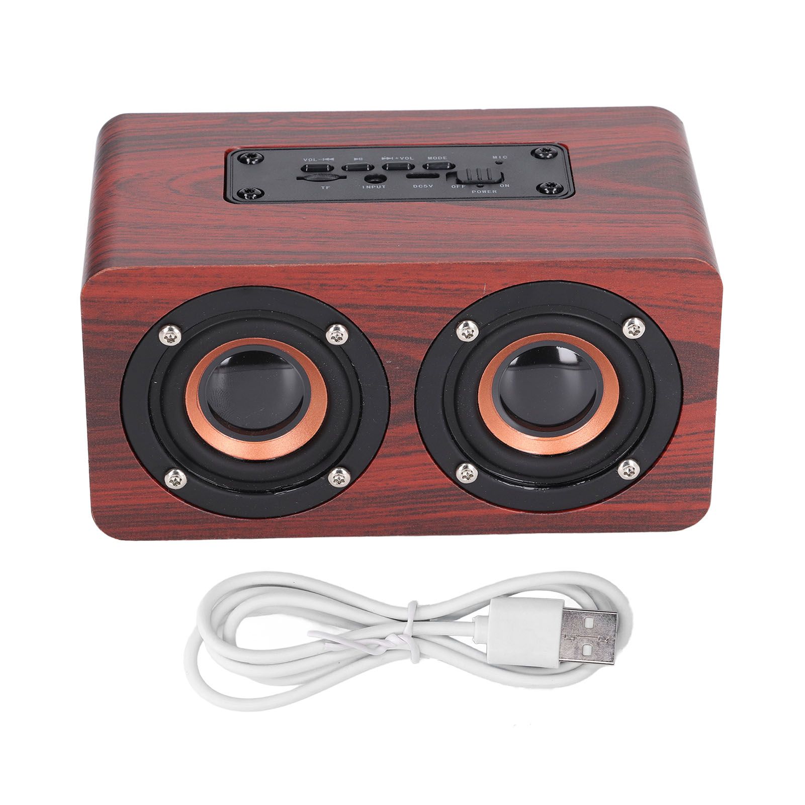 Speaker Portable Red Dual Speakers Voice Call Usb Charging Wooden Speaker Subwoofer - Image 1