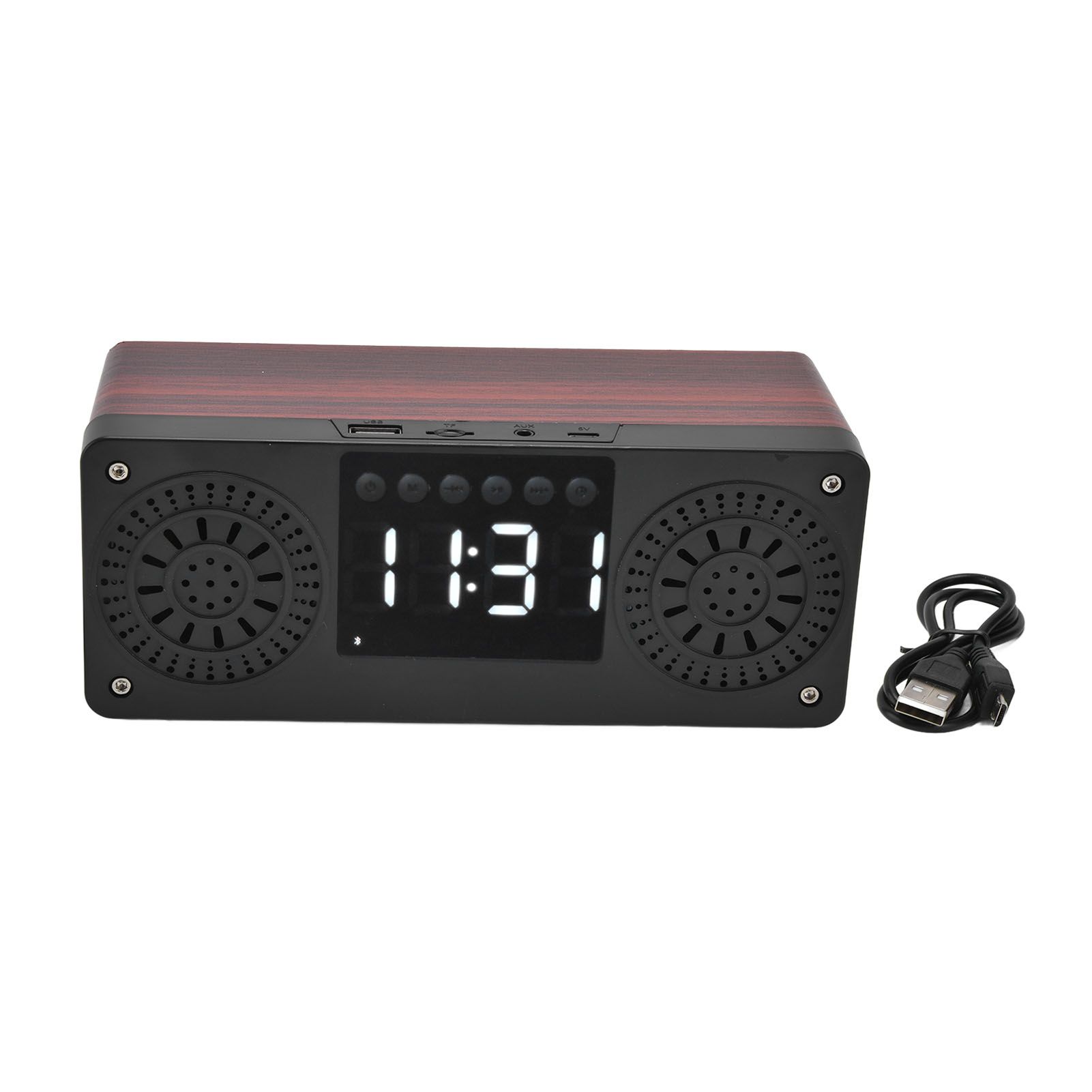 Speaker Red Double Speaker Digital Display Clock 360° Three Dimensional Surround Wooden Speaker Subwoofer - Image 1