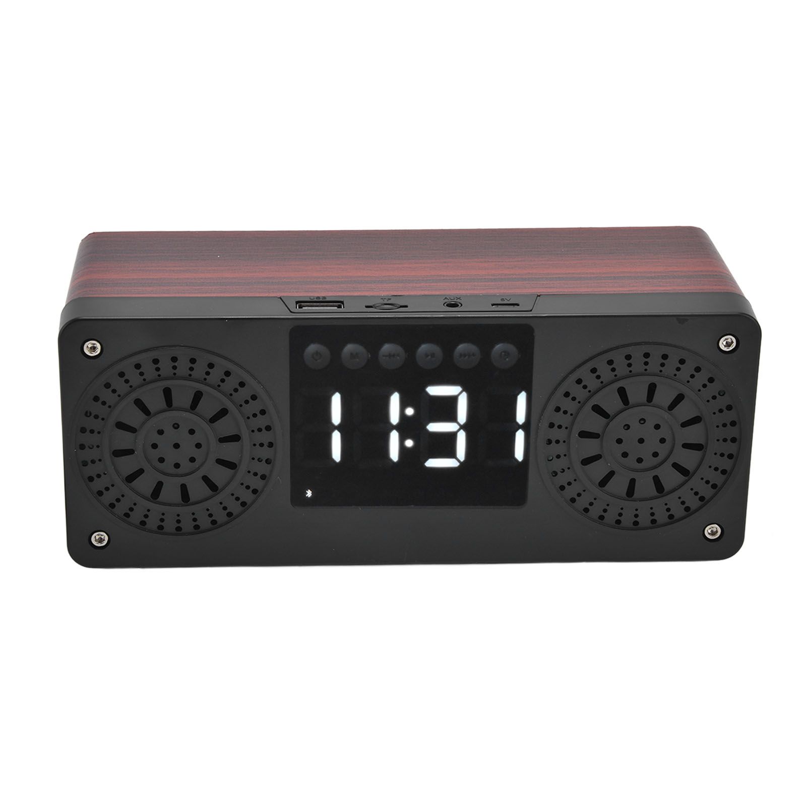 Speaker Red Double Speaker Digital Display Clock 360° Three Dimensional Surround Wooden Speaker Subwoofer - Image 2