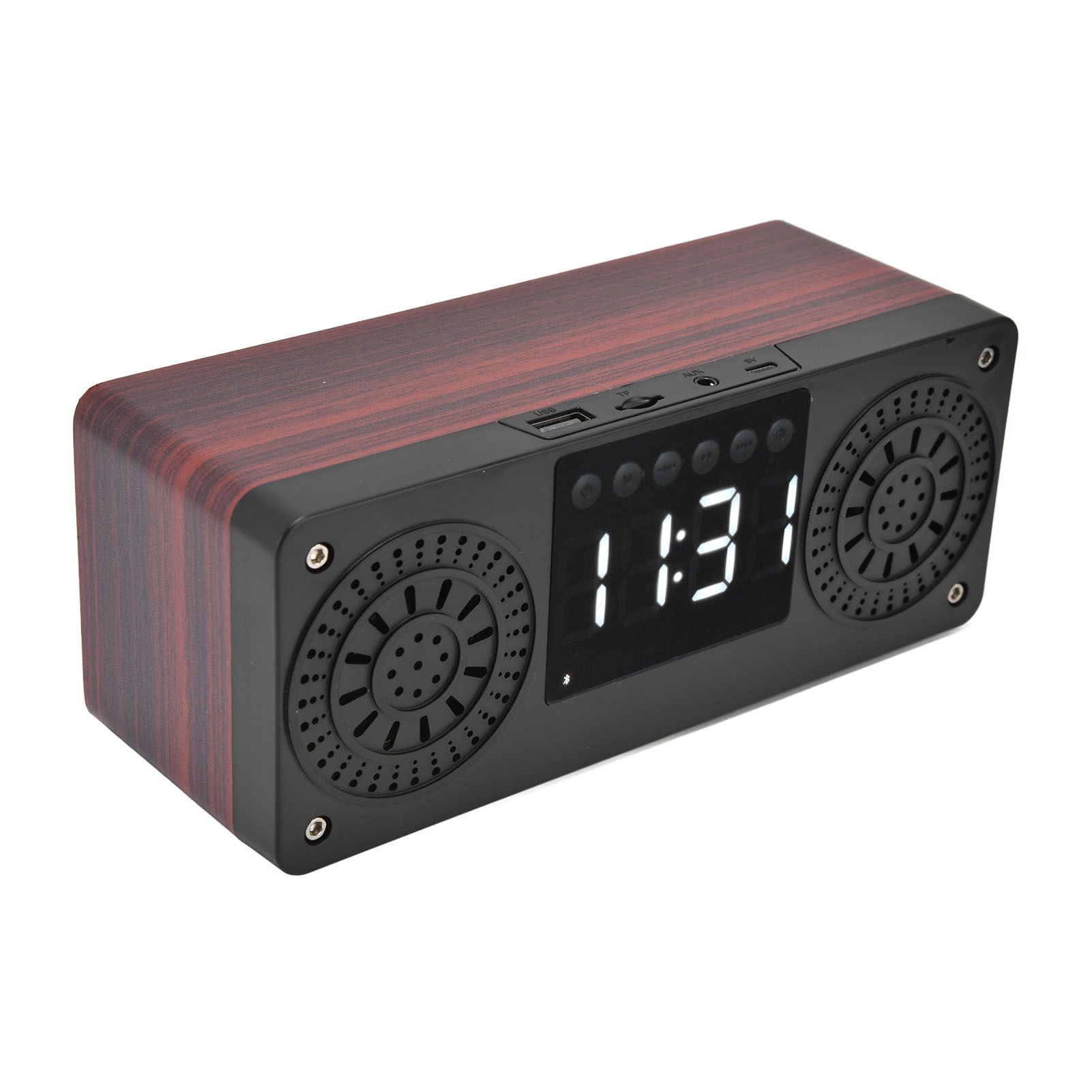 Speaker Red Double Speaker Digital Display Clock 360° Three Dimensional Surround Wooden Speaker Subwoofer - Image 3