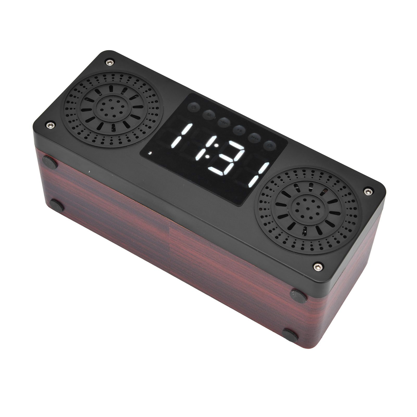 Speaker Red Double Speaker Digital Display Clock 360° Three Dimensional Surround Wooden Speaker Subwoofer - Image 4