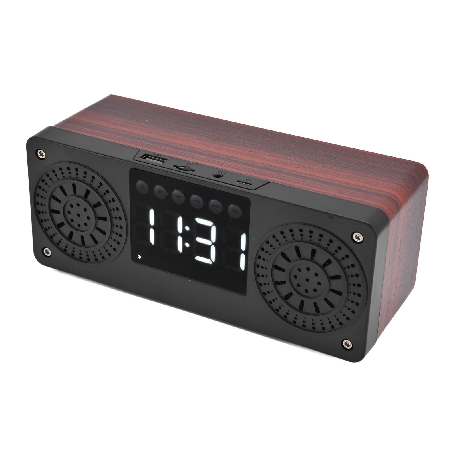 Speaker Red Double Speaker Digital Display Clock 360° Three Dimensional Surround Wooden Speaker Subwoofer - Image 5