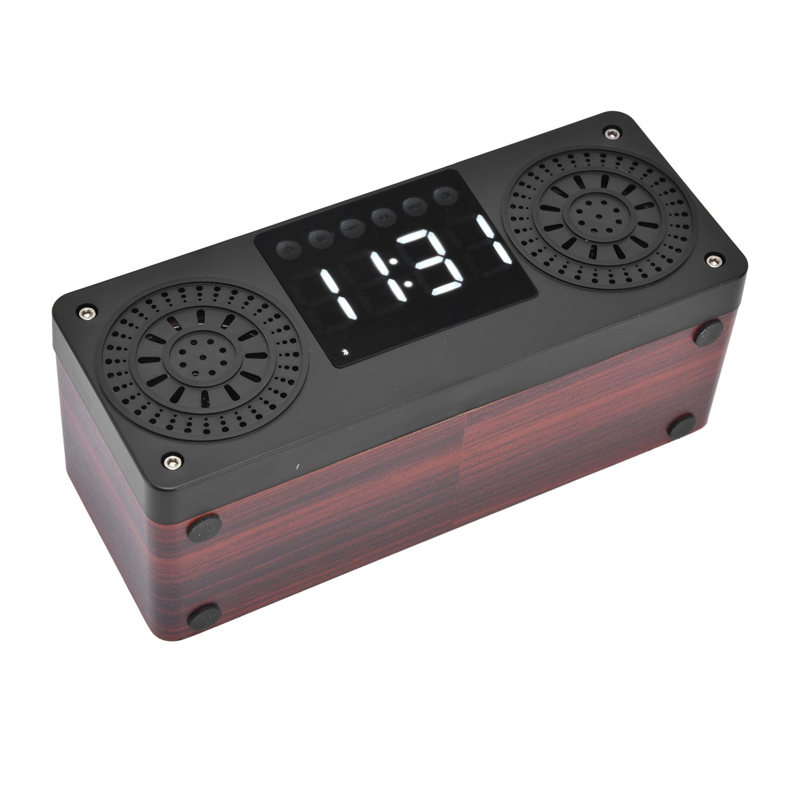 Speaker Red Double Speaker Digital Display Clock 360° Three Dimensional Surround Wooden Speaker Subwoofer - Image 7