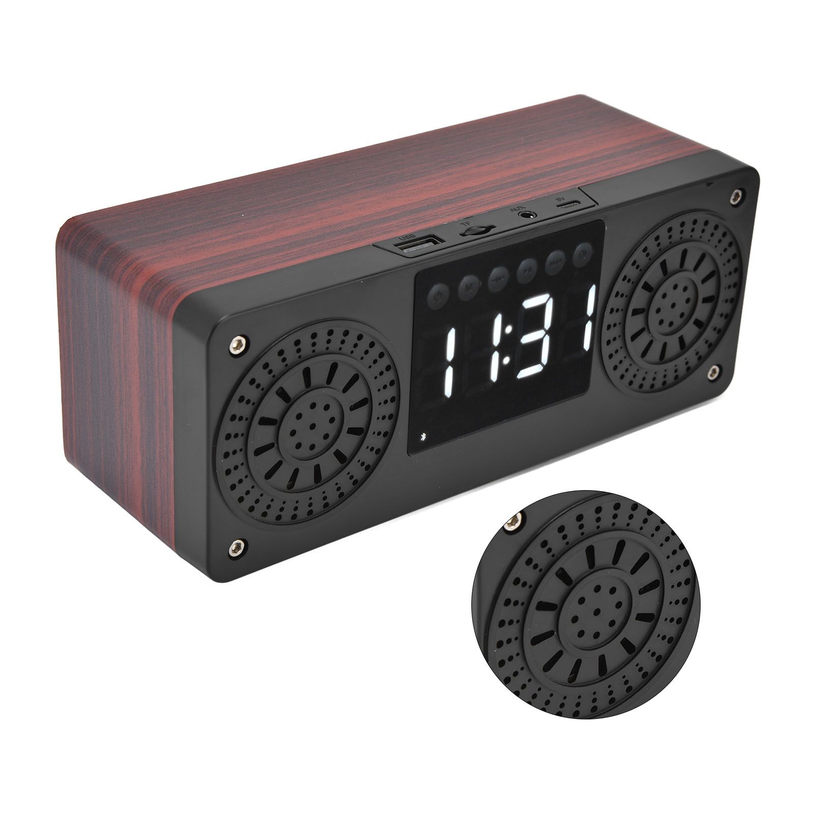 Speaker Red Double Speaker Digital Display Clock 360° Three Dimensional Surround Wooden Speaker Subwoofer - Image 8